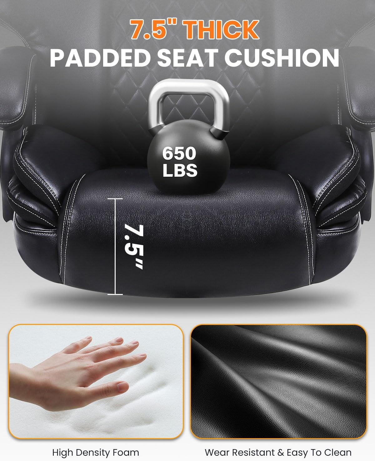 BOSMILLER 650lbs Large Big and Tall Office Chair for Heavy People with Adjustment Lumbar Support, Comfy Padded Heavy Duty Leather Executive Office Chair with Quiet Rubber for Adults 8 Hours Daliy Work - Image 6