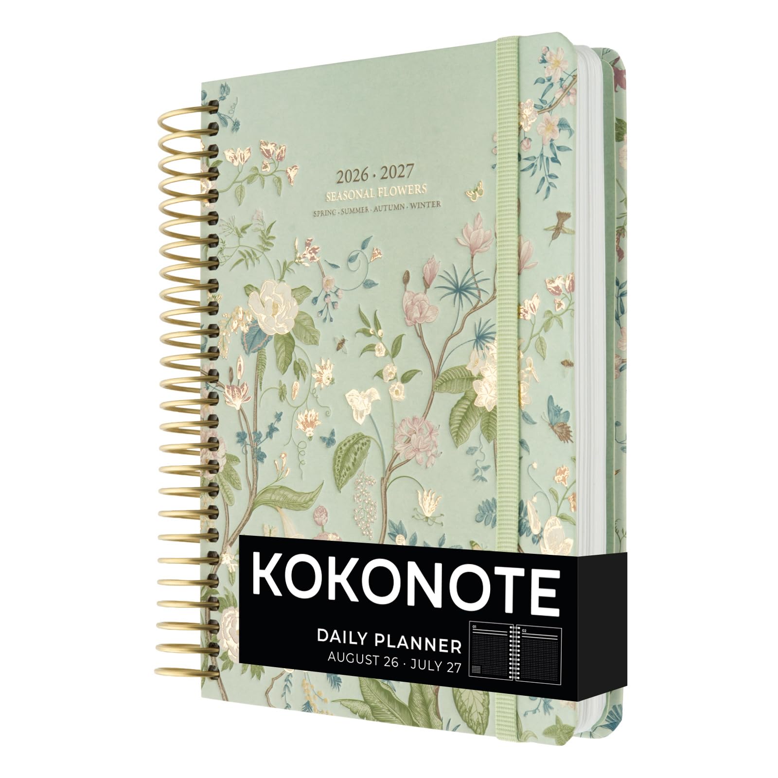 Kokonote A5 Academic Diary 2026-2027 Page a Day - Seasonal Flowers | Back to School Planner 2026-2027, Mid Year Diary 2026 2027 Day per Page, A5 Planner | Aesthetic Stationery Gifts