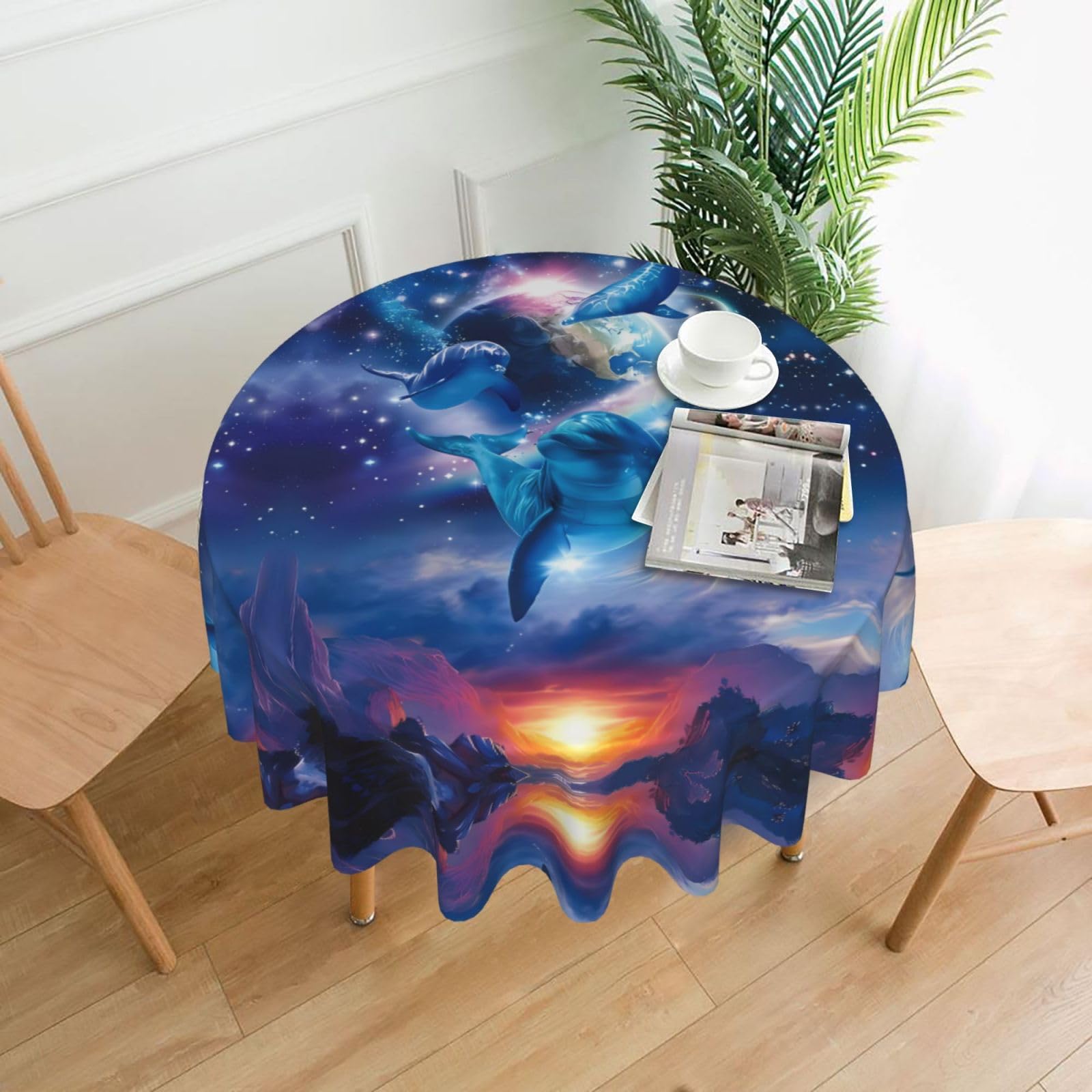 WHJSSF Cute Dolphins Prints Round Decorative Tablecloth 60in - Elevate Your Dining Experience with a Stylish & Protective Table Throw