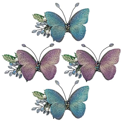 Miniatura 6 de 4 pinzas bordadas de mariposa para el cabello, piezas para el pelo de boda para novias, pinzas coreanas, tocados de boda para novias, pasadores de