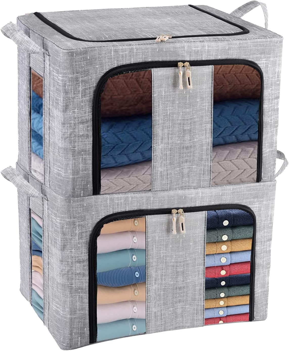 Clothes Storage Bins Foldable Closet Organizer Storage Containers with Durable Handles Thick Fabric for Clothing, Blankets, Comforters, Bedding and Toys (44L - Packe Of 1, Plan Grey)-image-27