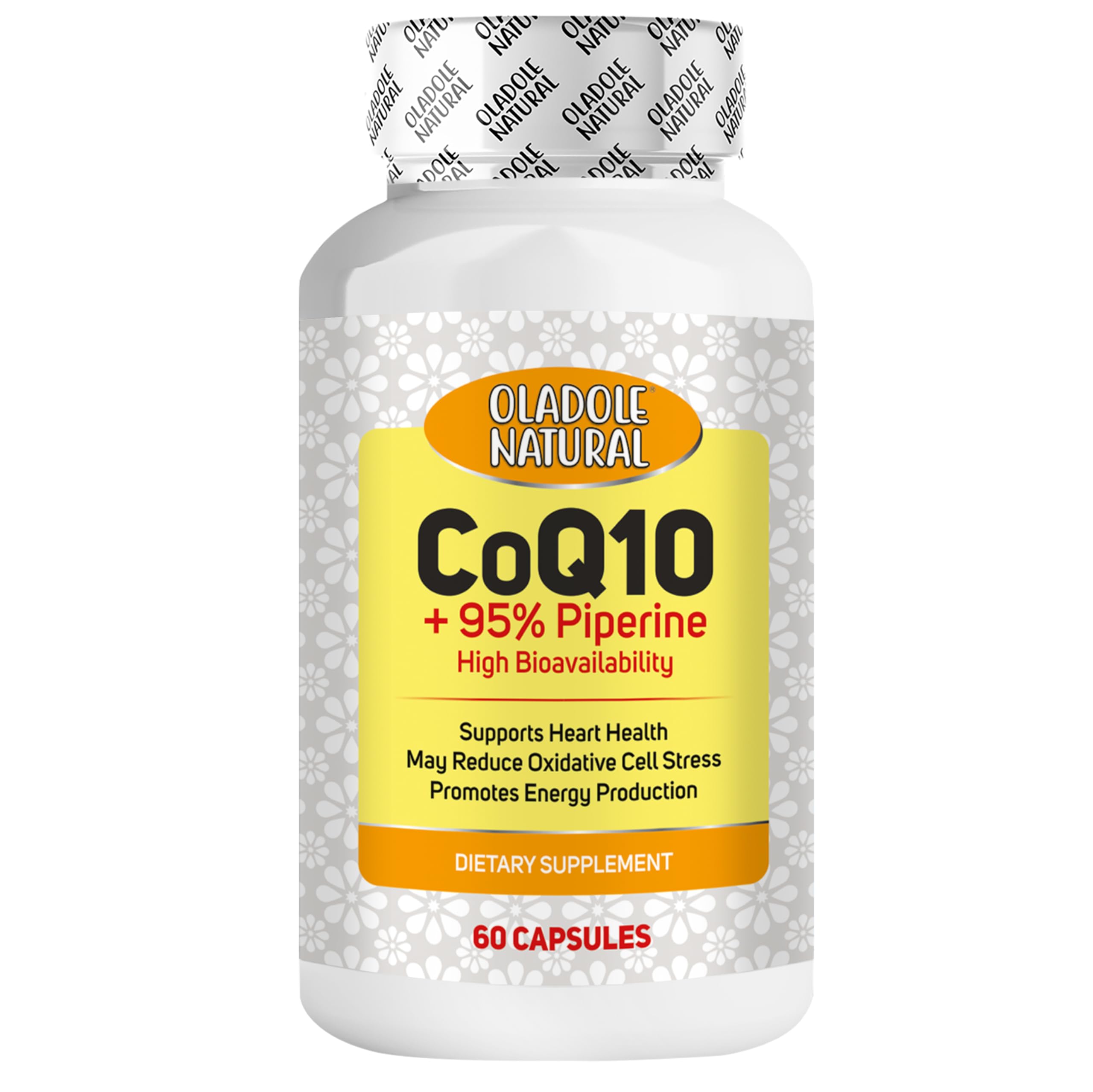 Oladole Natural Coenzyme Q10 200mg with Piperine 10mg – 60 Capsules | Advanced Antioxidant for Heart Health, Cellular Energy & Immunity | High Potency CoQ10 + Piperine for Superior Absorption