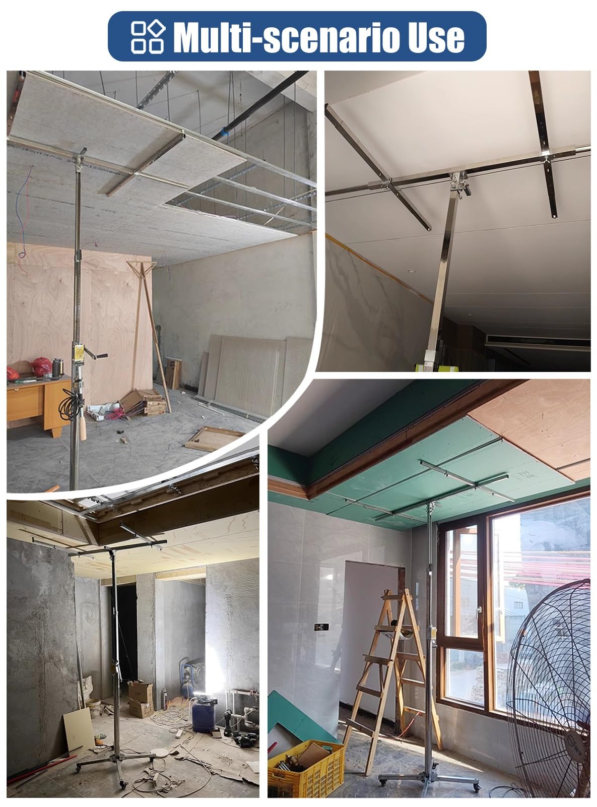 Trockenbauheber Plattenheber, verstellbarer Blechheber mit Rolle, rollender Gipskartonheber, 2,4 - 3,5 m, Stahl, Trockenwandheber, Handwerkzeug für Deckenmontage