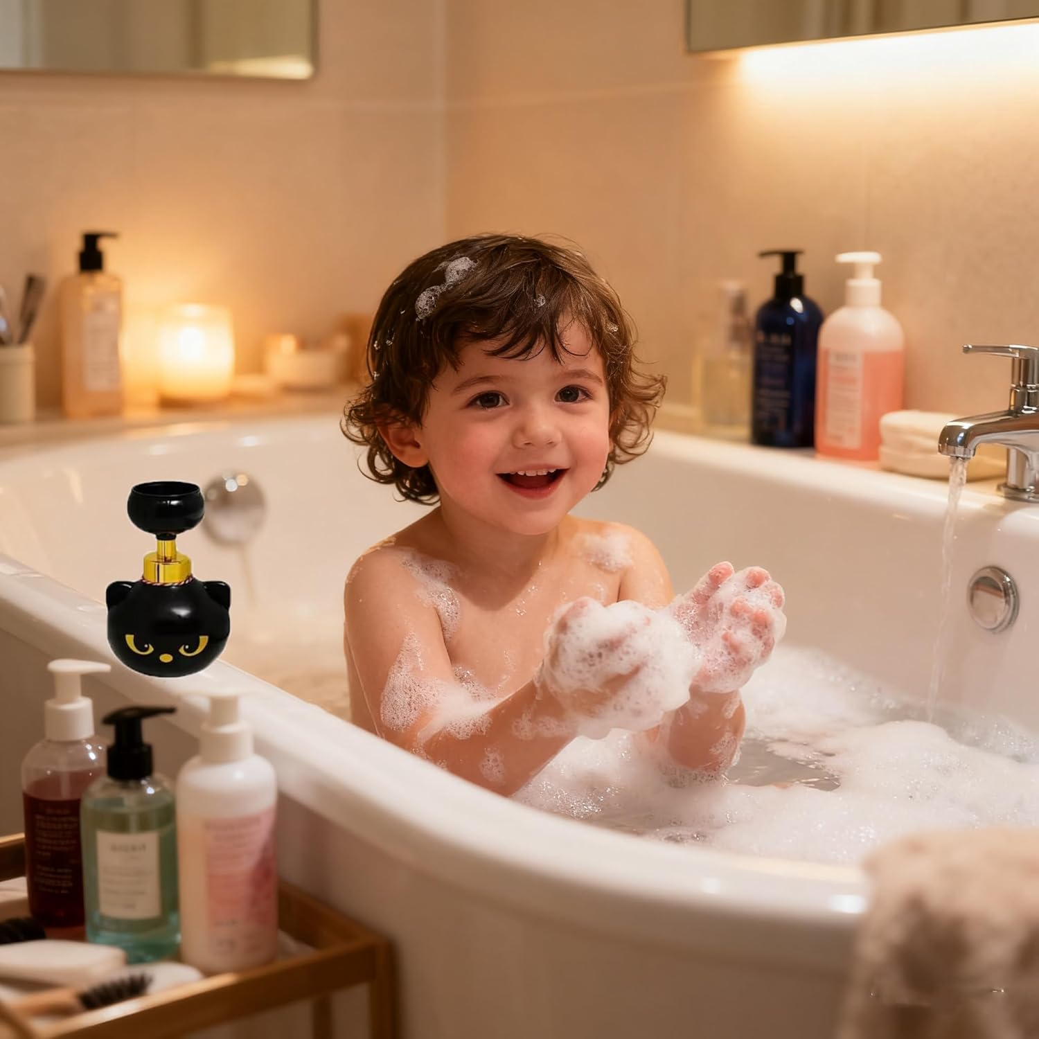 Cute Cat Paw Foam Soap Dispenser, Black Kitty Refillable Foaming Pump Bottle,Automatic soap Dispenser for Bathroom & Kitchen, Halloween & Holiday Home Decor - Image 6