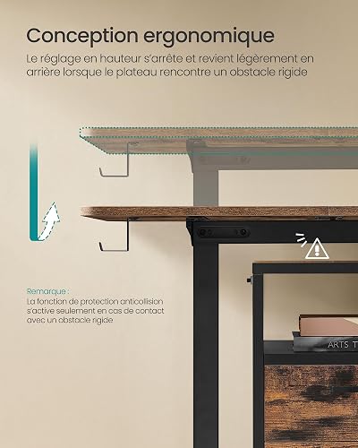 SONGMICS Scrivania Regolabile in Altezza Elettrica, 160 x 70 cm, Scrivania Elettrica, Tavolo con Memoria per 4 Altezze, Porta USB-C, Marrone Vintage LSD136K01 - 7