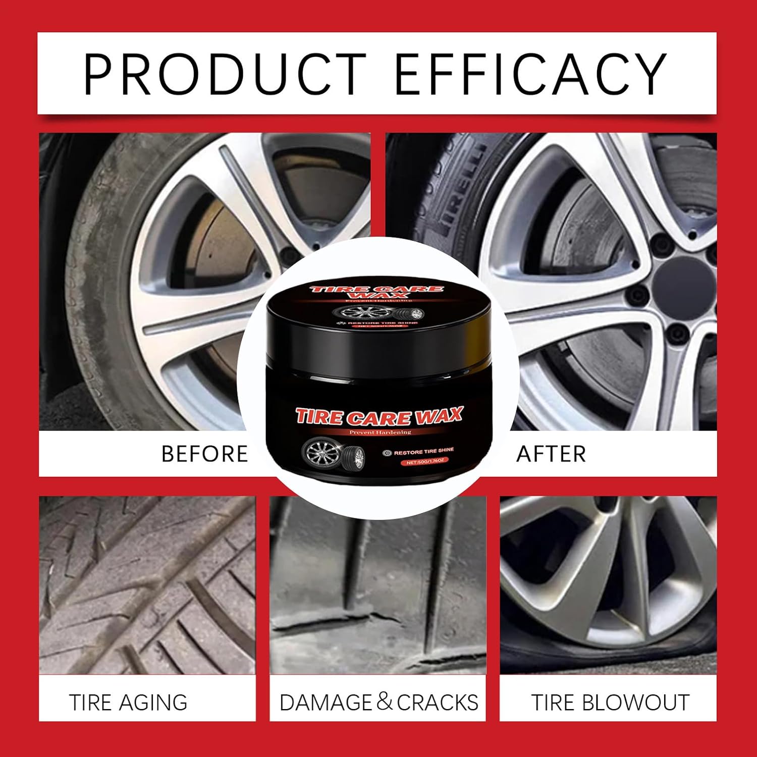 Tire Wax - 50g Paste Restorer for Wheel - Rim Protection Cream | for Car Vehicle Automotive SUV Sedan Truck Garage Workshop Outdoor