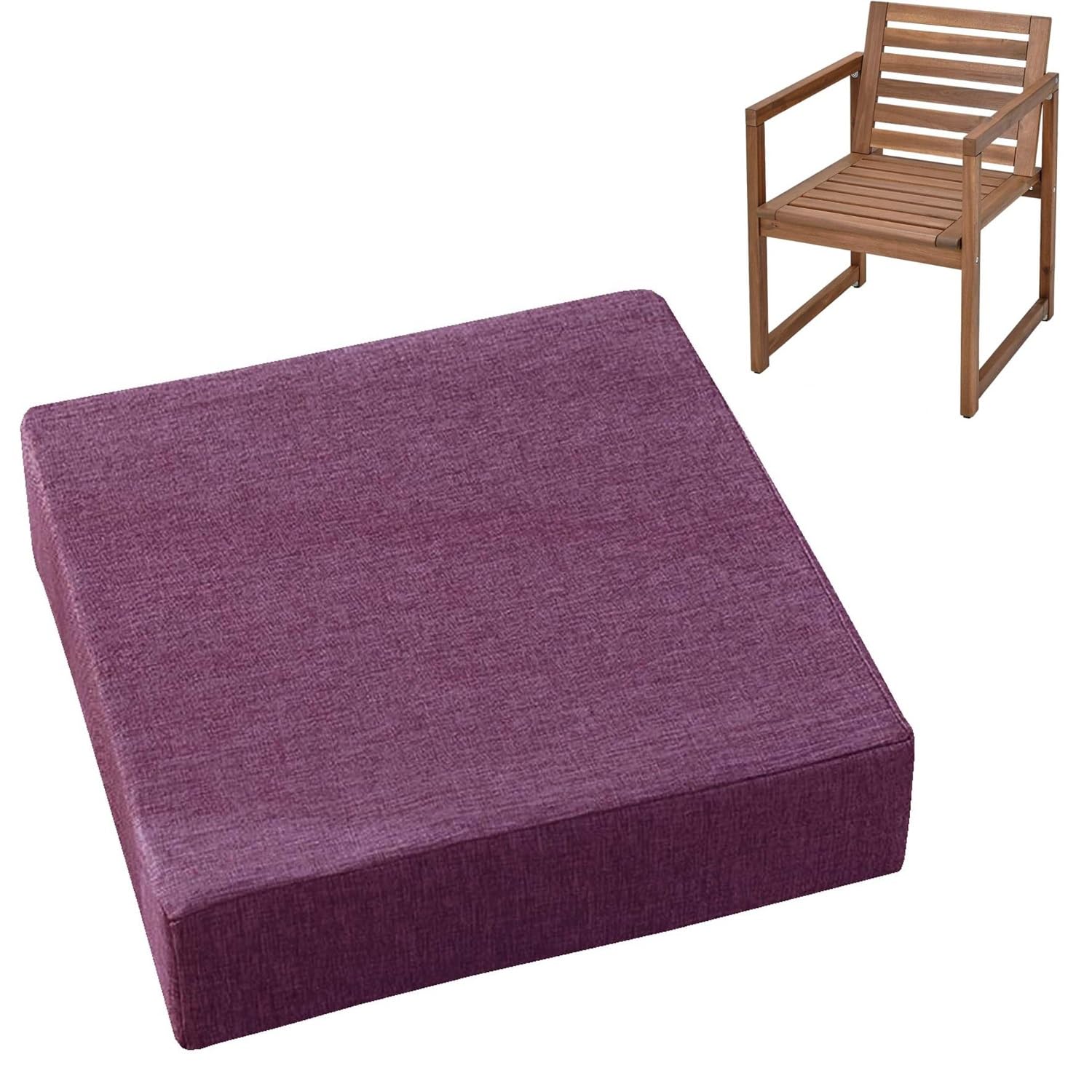 Cushions 45cm x 45cm/50cm x 50cm for Outdoor & Indoor Chair, Square Seat Pad for Garden Chairs High-Density Foam, Anti-Slip, Washable Cover- Patio, Dining, Sofa & Bench Use(Violet,45x50cmx8cm Thick)