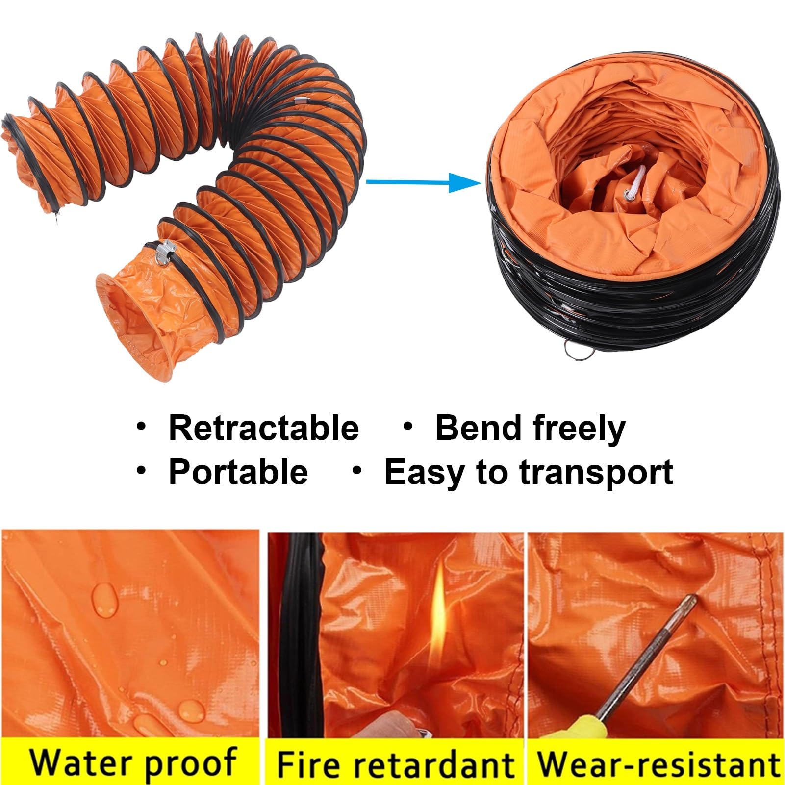 Manguera de conducto flexible resistente – Tubo de conducto de aire ignífugo de PVC con conducto impermeable con anillo en D