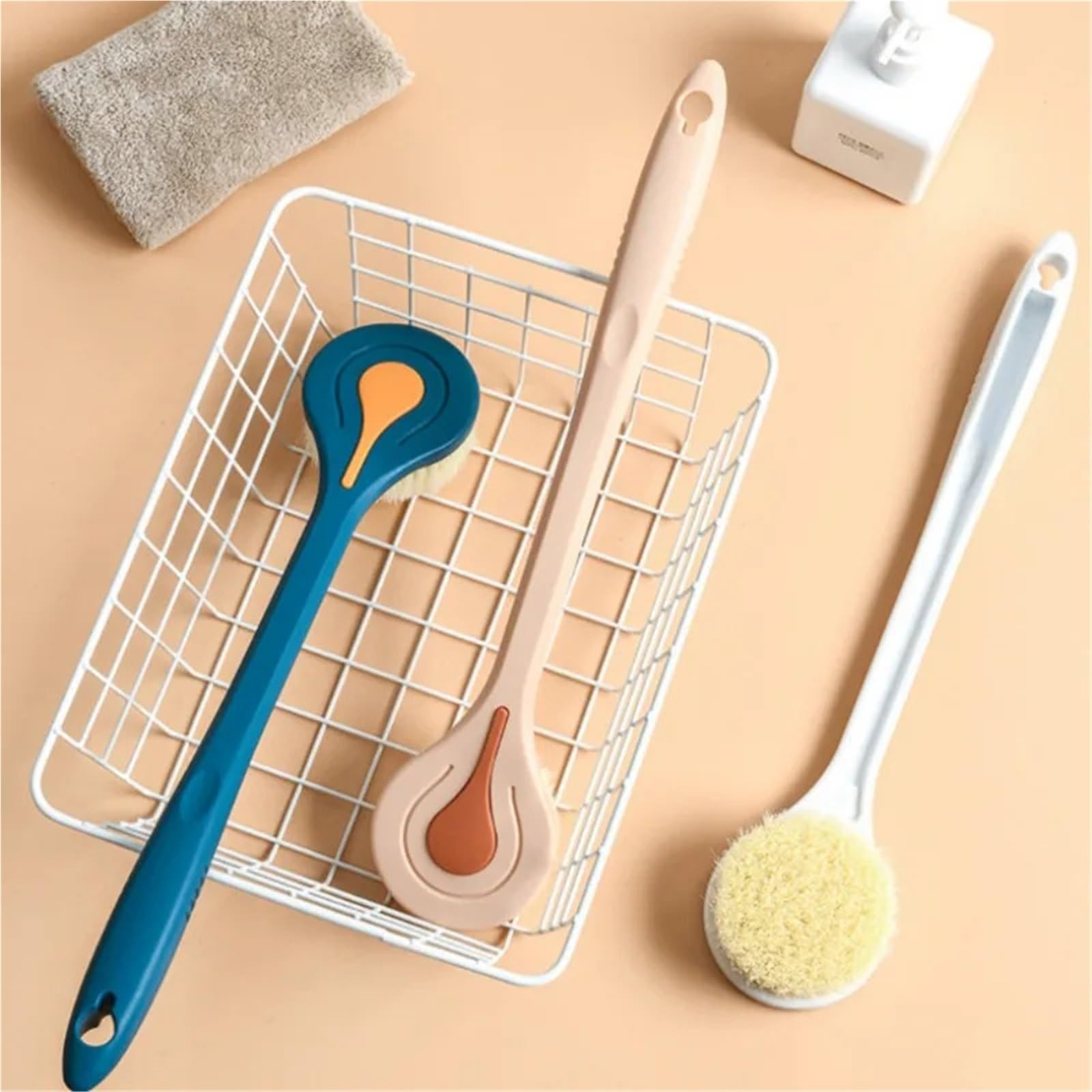 Cepillo De Espalda 2 uds cepillo de baño de mango largo cepillo de baño de pelo suave cepillo de bola for espalda cepillos corporales de baño frotador de espalda cepillo de masaje de ducha(Pink)
