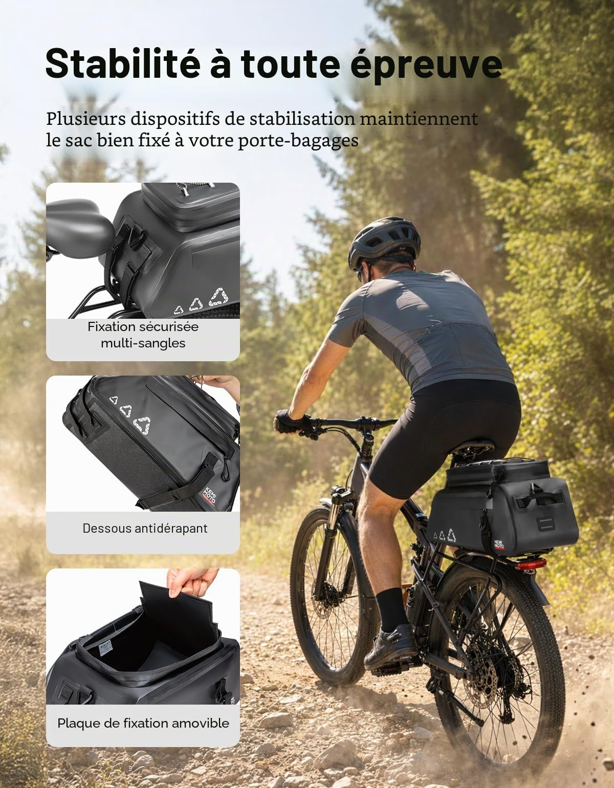 KEMIMOTO 3 en 1 Sacoche Velo Porte Bagage Arriere, 13L Sacoche Vélo Arrière Etanche 500D PVC et avec Plusieurs Compartiments, Sac Vélo Multifonctionnelle avec Poignée de Transport et Bandoulière