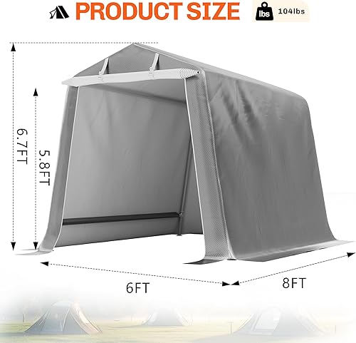 Miniatura 6 de JAMFLY Refugio de almacenamiento, cobertizo portátil de 6 x 8 pies, cobertizo de almacenamiento al aire libre con puertas enrolladas con cremallera,