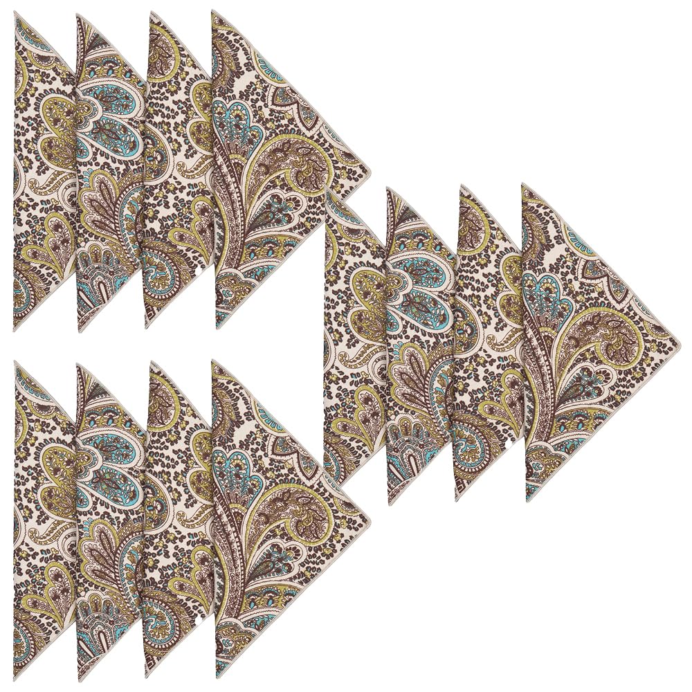 Stoffservietten, 12 Stück, 100 % Baumwolle, Leinen, 45,7 x 45,7 cm, brauner Paisley-Stoff