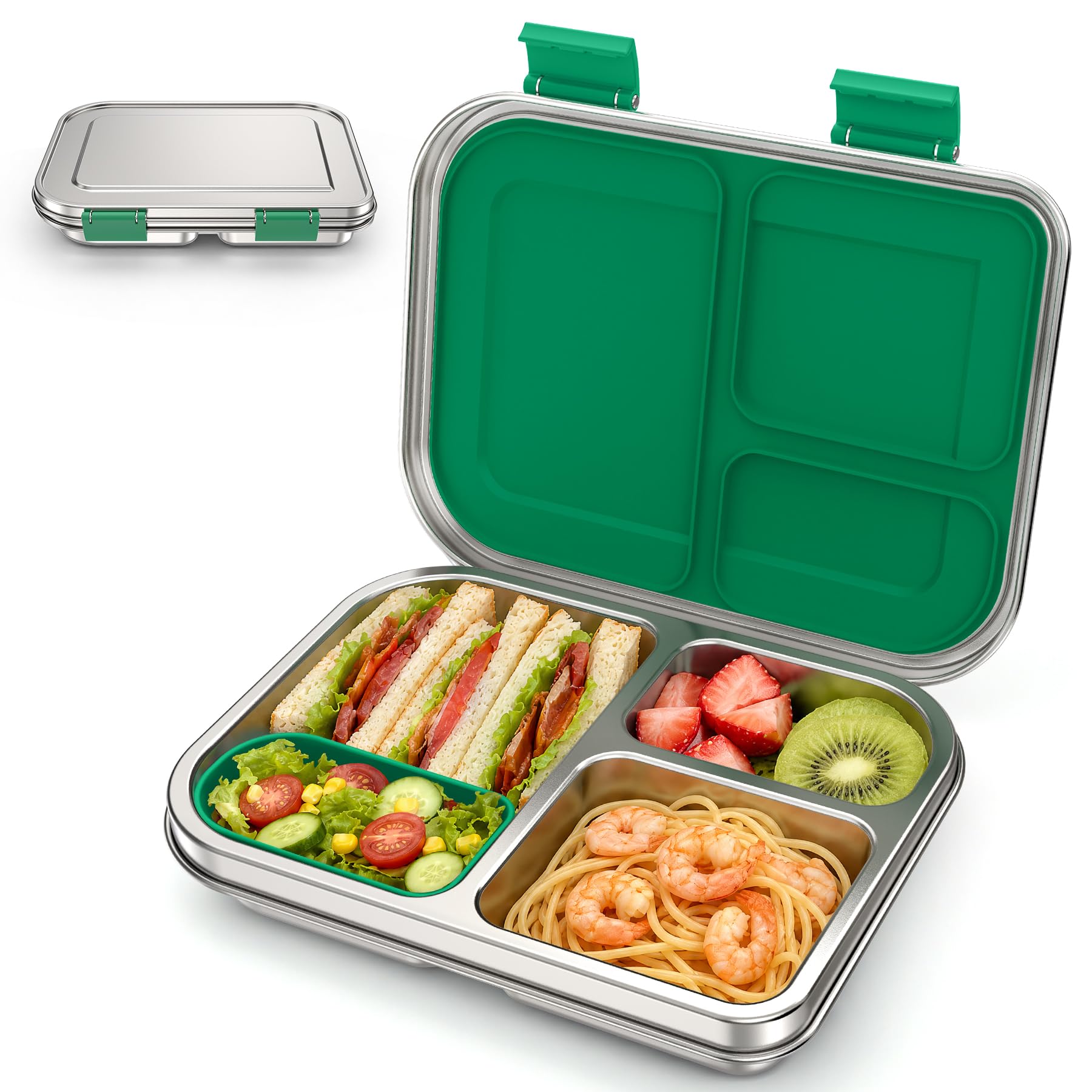 Photo 1 of BABHAMNESS Stainless Steel Bento Box - 3 Compartments, Green