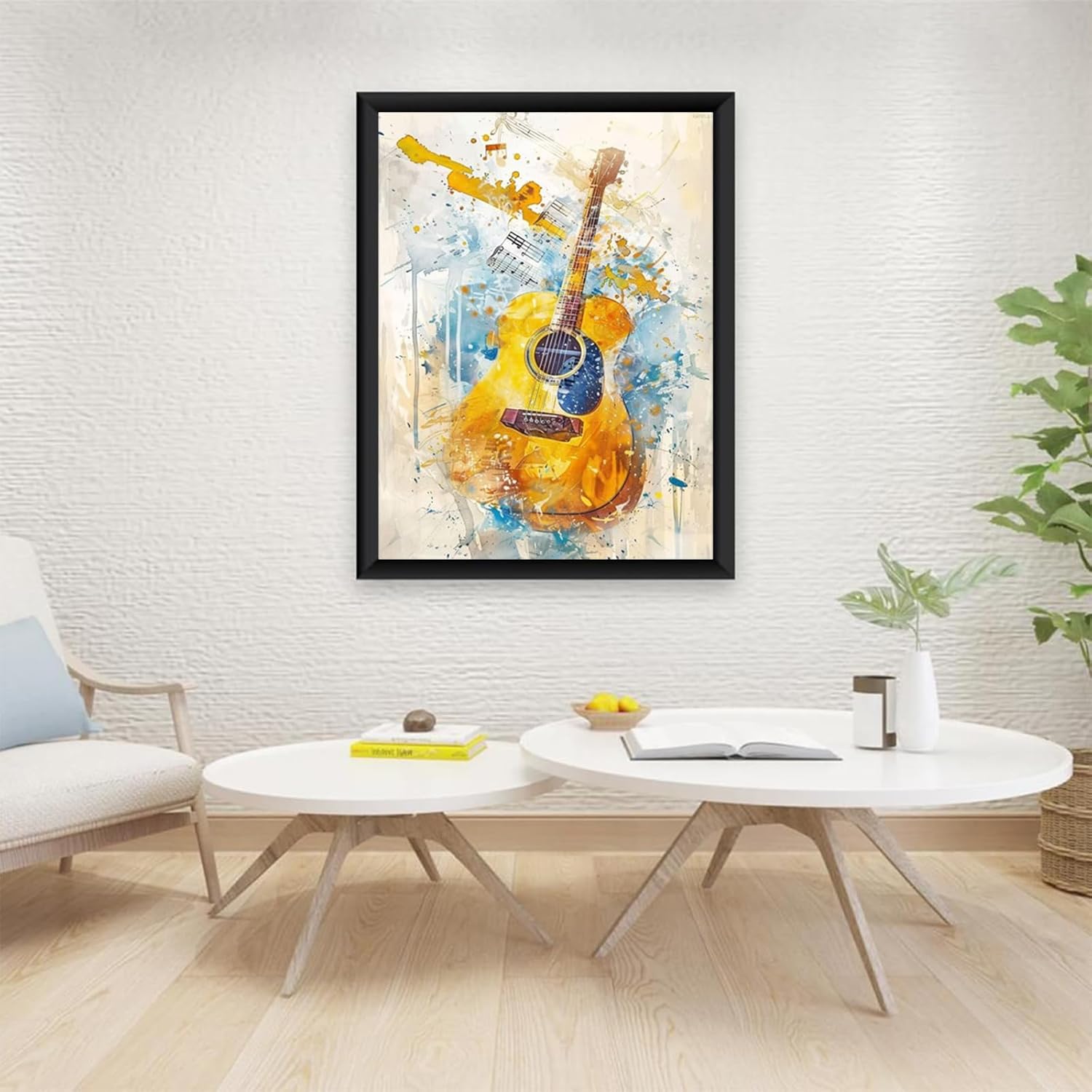 KAYEIUU 5D Diamond Painting Guitar, Diamond Art Kits for Adults, Musical Instrument Diamond Painting Kits for Adults, Round Full Drill Diamond Dots, Room Home Decor 12x16 inch