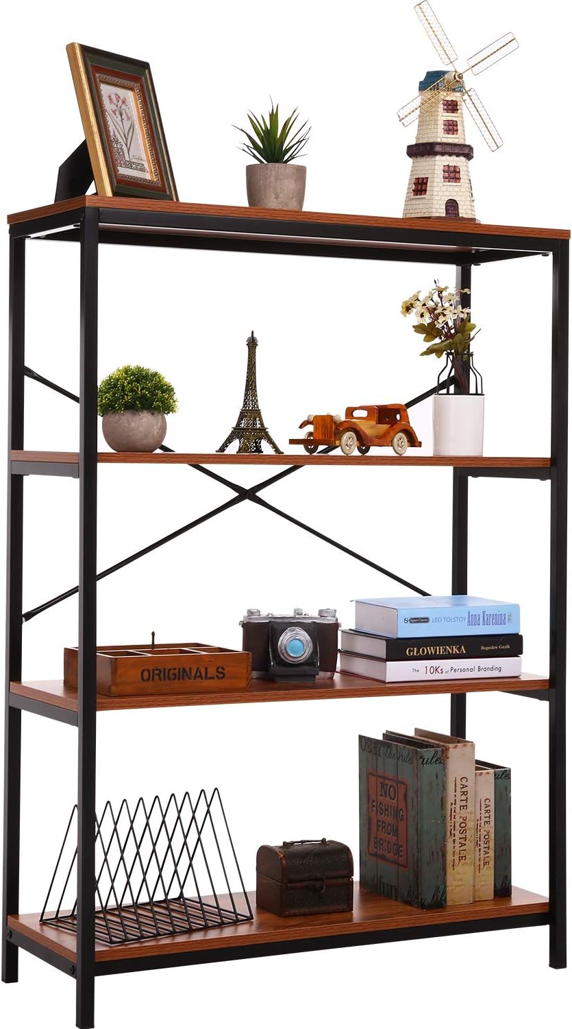 3 Shelf Bookcase, Bookshelf Industrial Style Metal and Wood Bookshelves, Open Wide Home Office Book Shelf