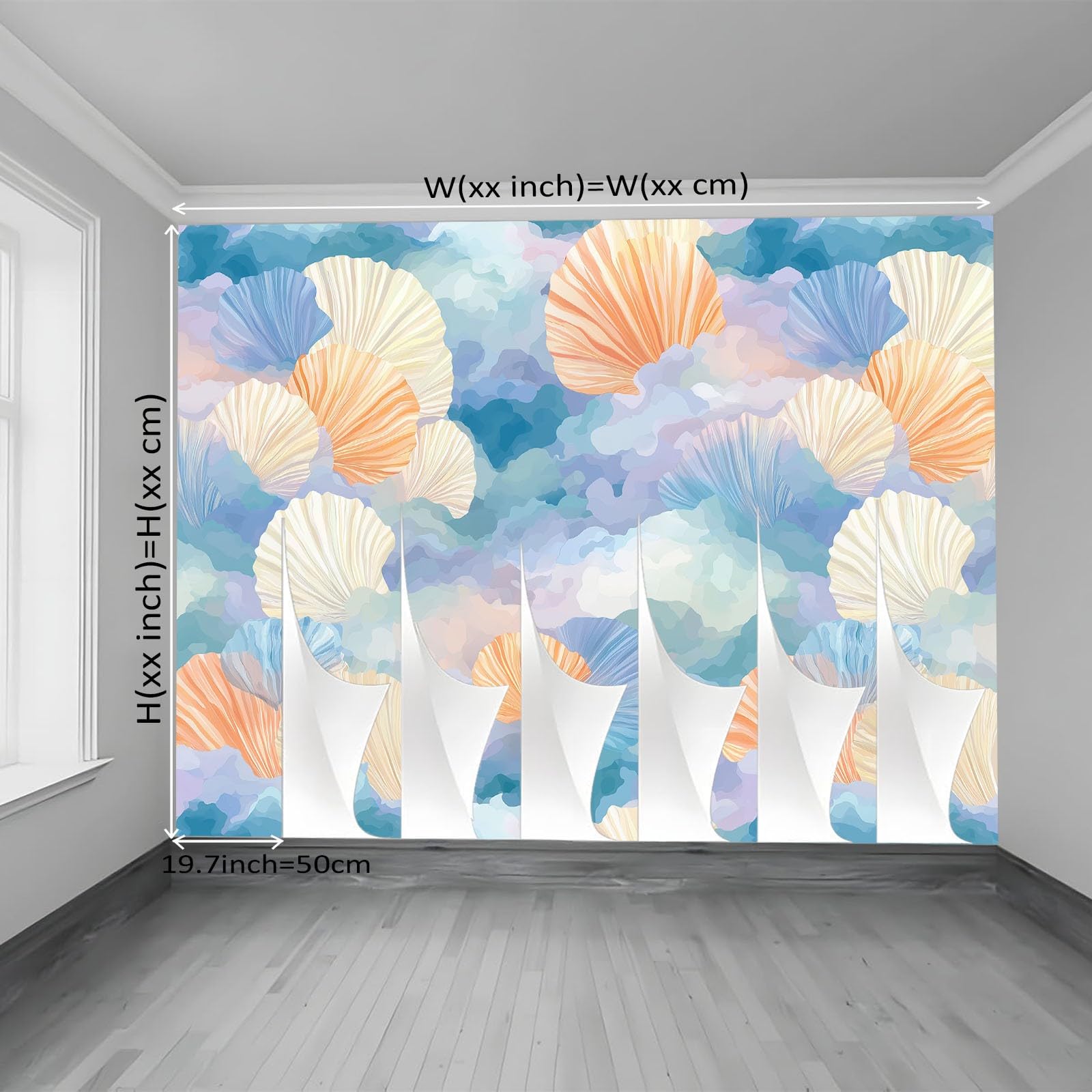 Urocza tapeta akwarelowa muszla 400 x 280 cm, plakat na ścianę fototapeta dekoracja ścienna salon sypialnia pokój dziecięcy dla dzieci, kolorowy