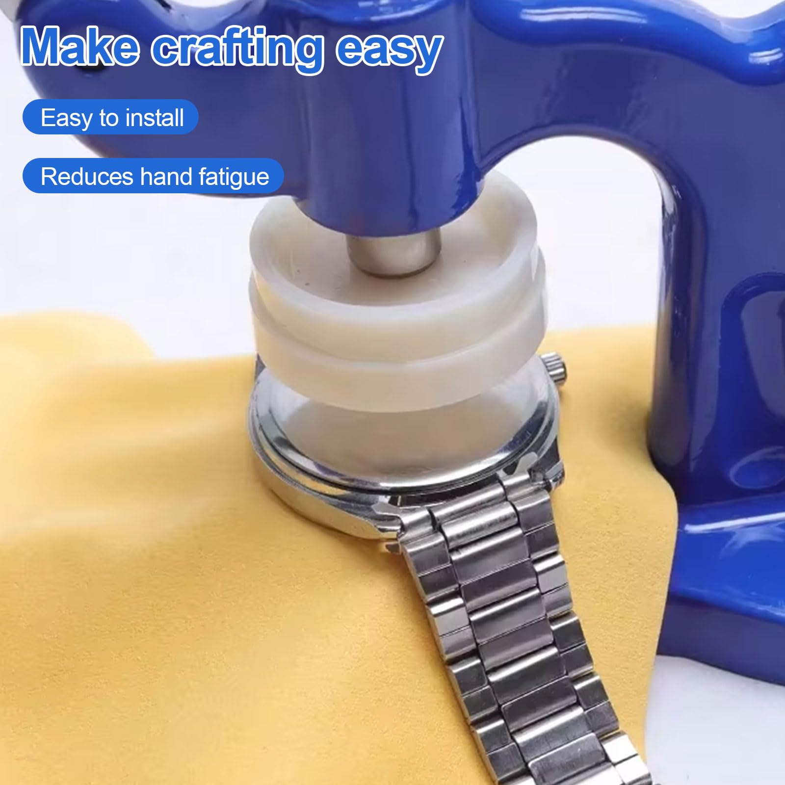 Watch Press Tool, Case Pressing Machine, Nylon Plastic Case Pressing Machine, Watch Back Cover Pressing Machine Application: Watch Repair, Pressing Watch Case Backs Includes 12 Adapters 5-50mm (Blue) — view 7