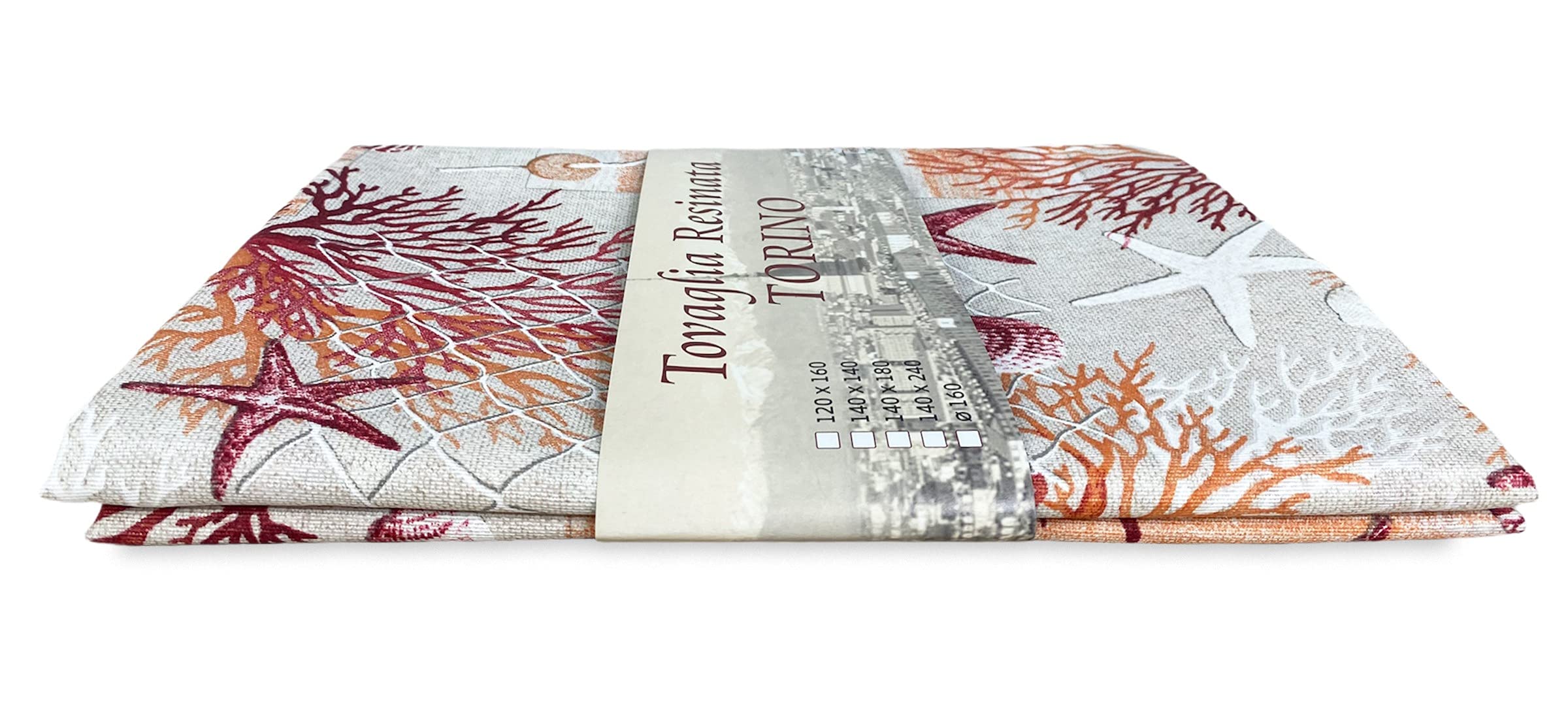Mantel antimanchas resinado Torino mar Marino Corales Rojo – 140 x 360 x 24 personas
