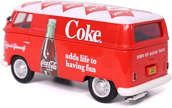 Motor city classics Coca-Cola Diecast Collectible | 1962 Volkswagen Cargo Van Red-White | 1:43 Diecast Scale Model 432202 | Officially Licensed Coca-Cola Diecast