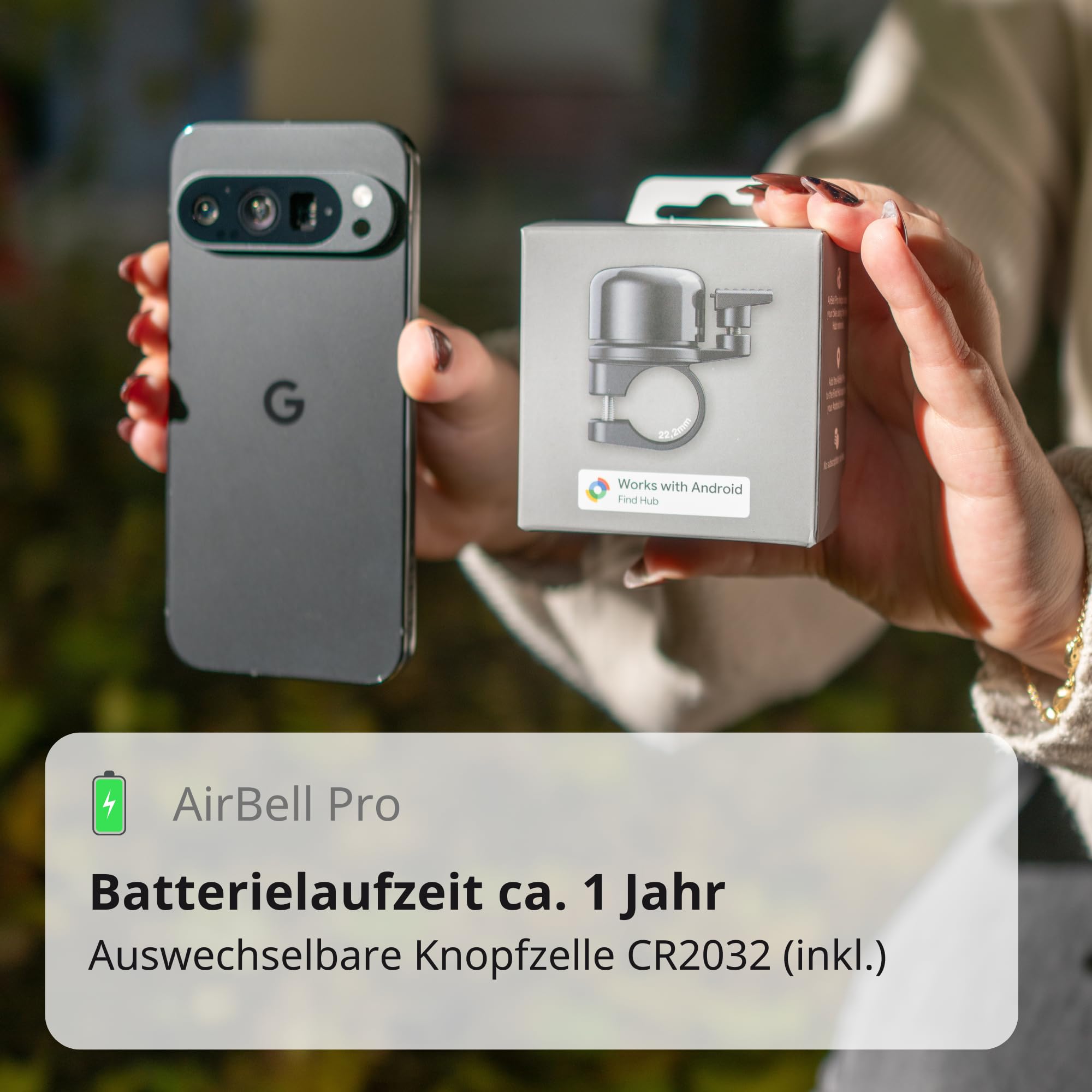 AirBell Pro für Android - Fahrradklingel mit integriertem Tracker, kompatibel mit Google Mein Gerät Finden Netzwerk