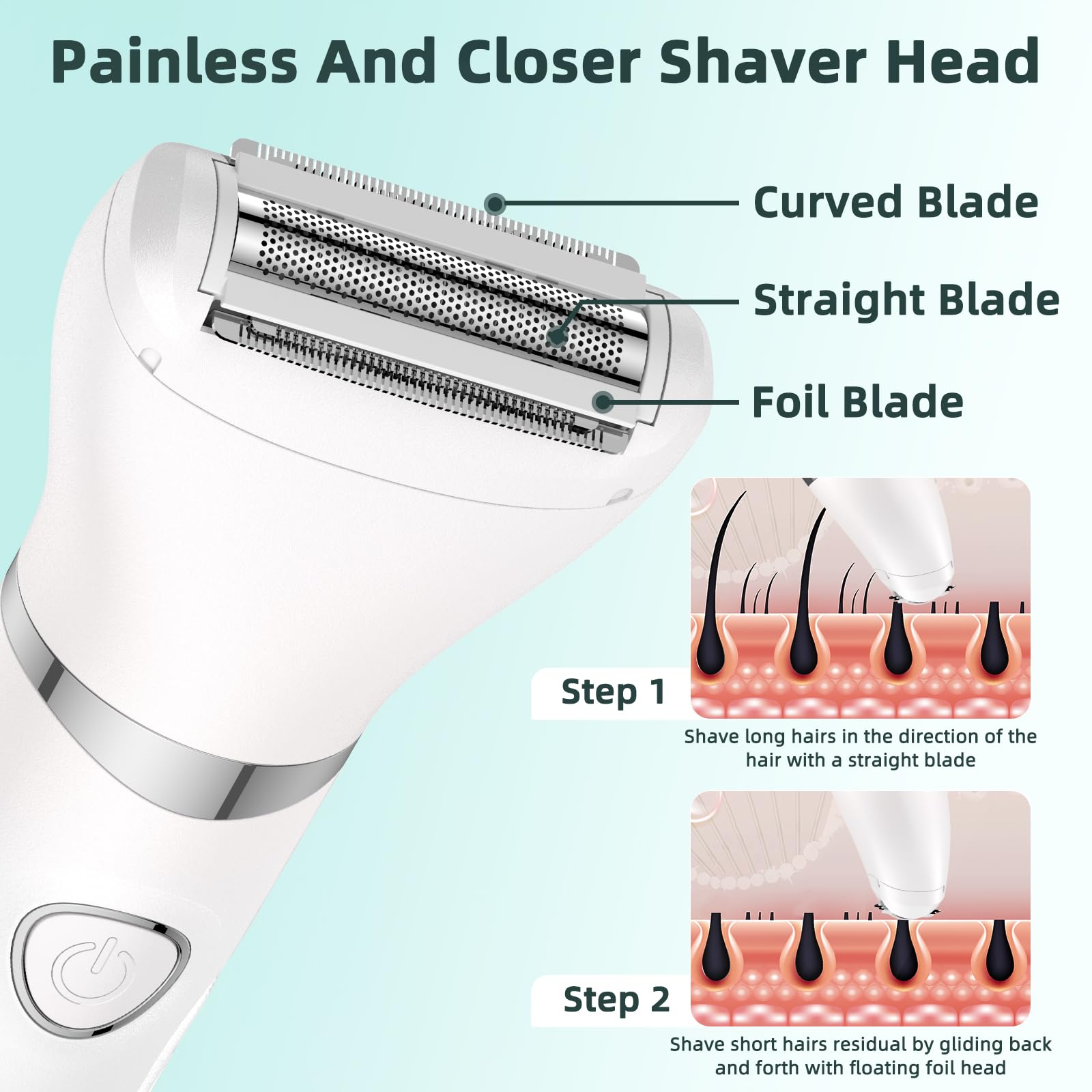 Rasoio elettrico 3 in 1 da donna, rasoio elettrico ricaricabile indolore, rasoio pubico e facciale per pelli sensibili, labbra, braccia, gambe con display a LED TT