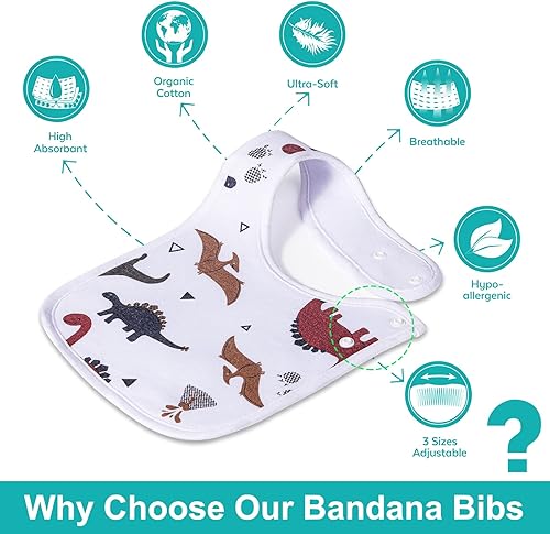 Miniatura 2 de Benoxine Baberos suaves y absorbentes de algodón orgánico bandana baberos para niños y niñas recién nacidos 0-36 meses
