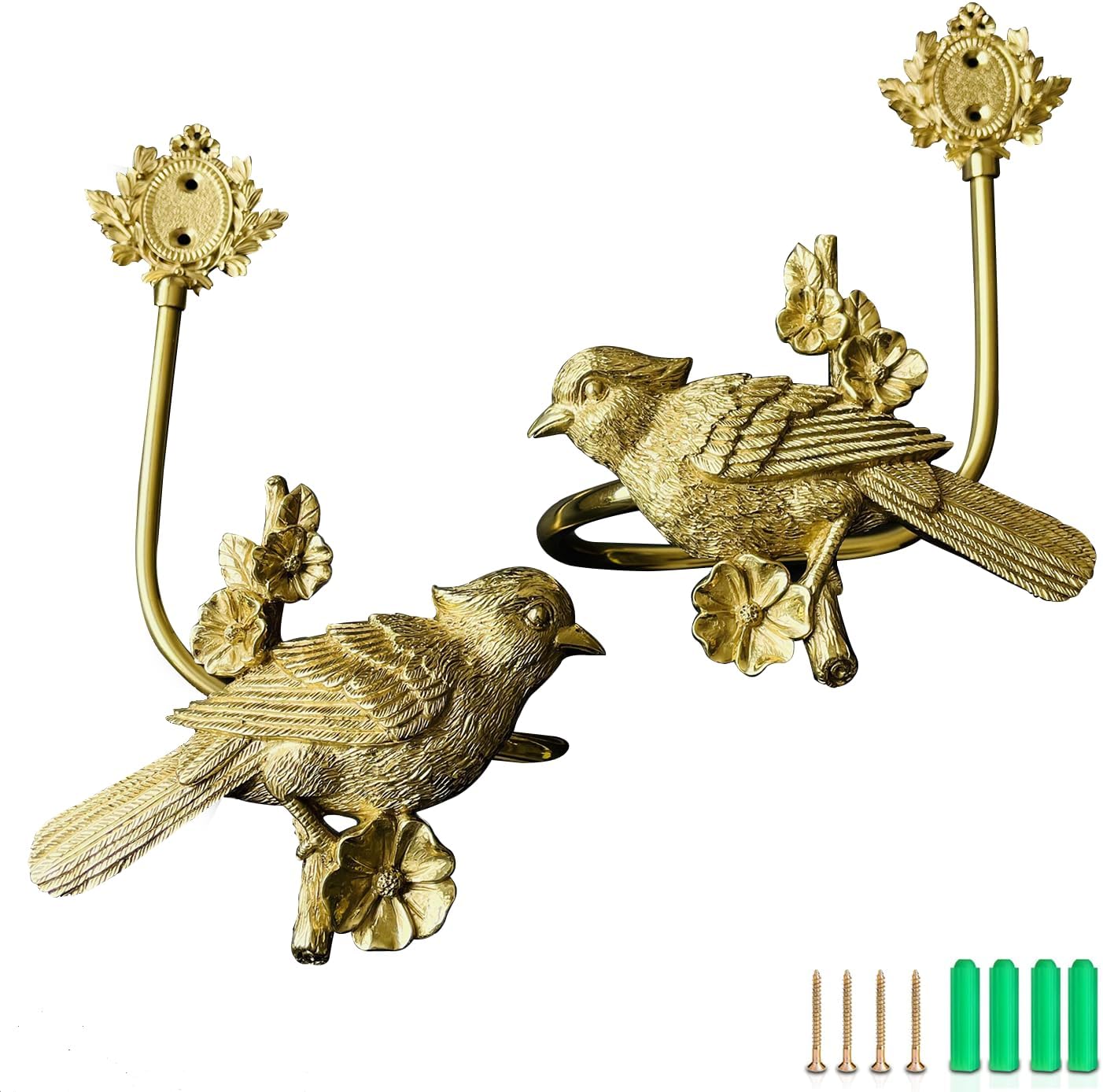 Brass Wall Curtain Tiebacks,Vintage Bird Animal Curtain Tiebacks Gold, Brass Curtain Holdbacks Wall Mounted, Set of Two (Set)