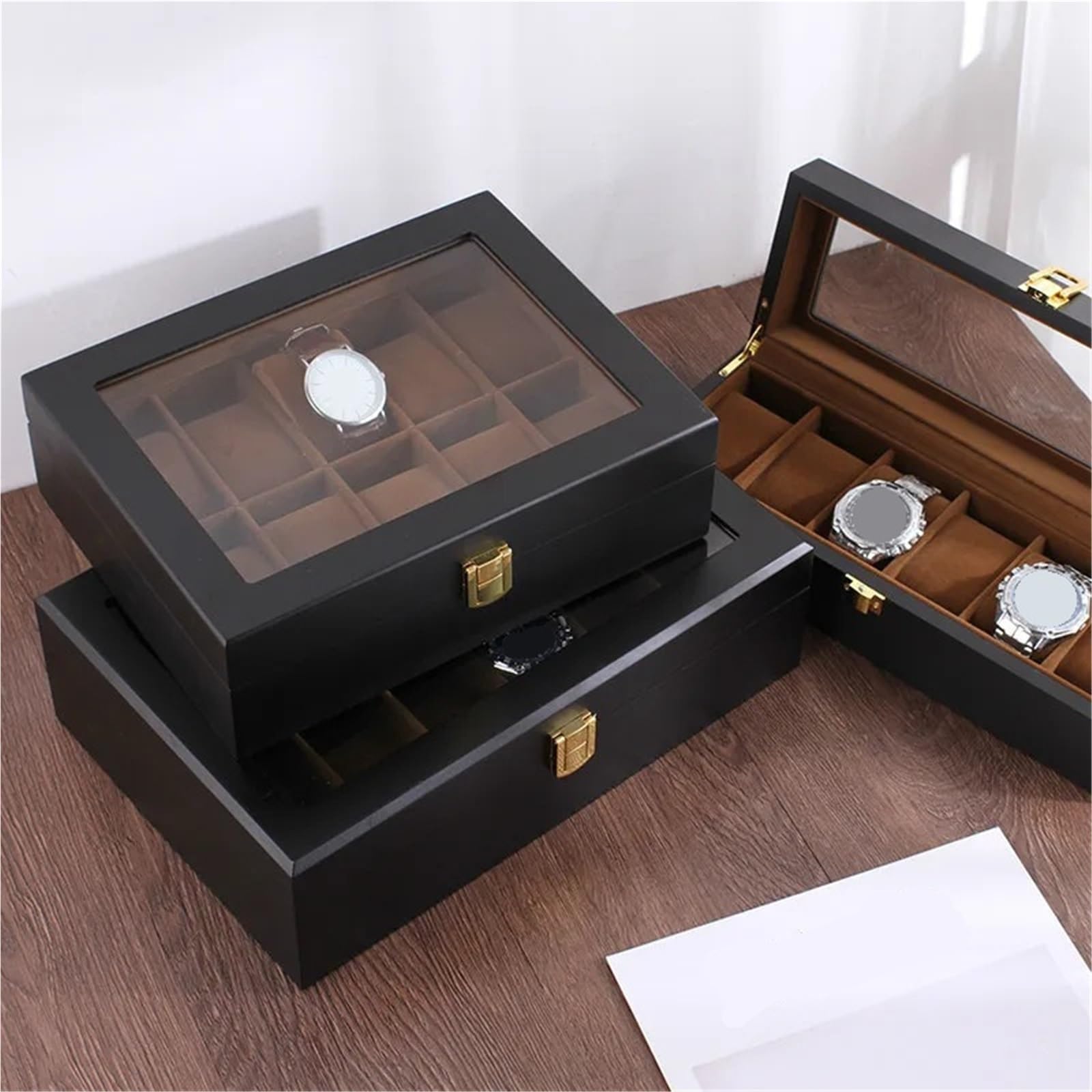 Cajas de madera for relojes con 6/10/12 rejillas, vitrina for relojes, organizador de almacenamiento for guardar joyas.(Double layer)