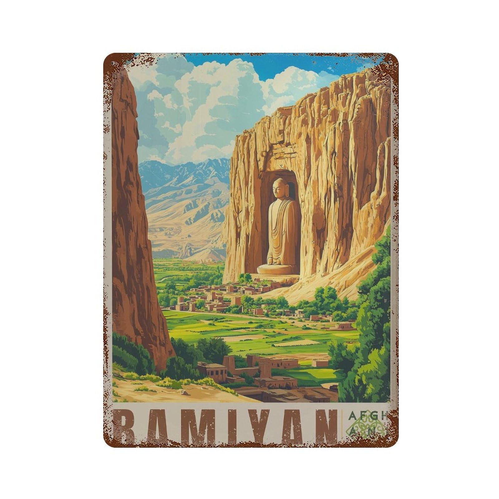 xiaoxiaoshen Bamiyan Valley Afghanistan Travel Wall Decor Art Metal Tin Poster Modern Home Decor Art Home Bar Shop Decorations Vintage Sign 40x30cm