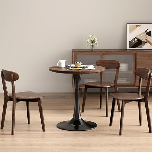 Miniatura 5 de Mesa pequeña de tulipanes de 24 pulgadas para 2 personas, mesa de comedor redonda de nogal para cocina, mesa moderna de mediados de siglo con base