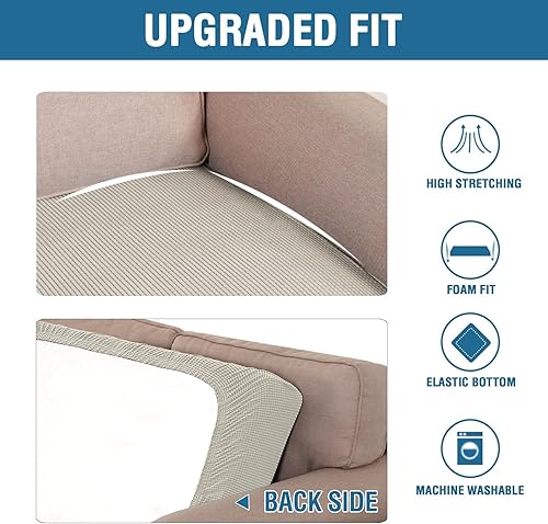 Miniatura 6 de H.VERSAILTEX Juego de fundas de cojín para asiento individual superelásticas, tela de sarga gruesa con textura jacquard (2 fundas de cojín grandes