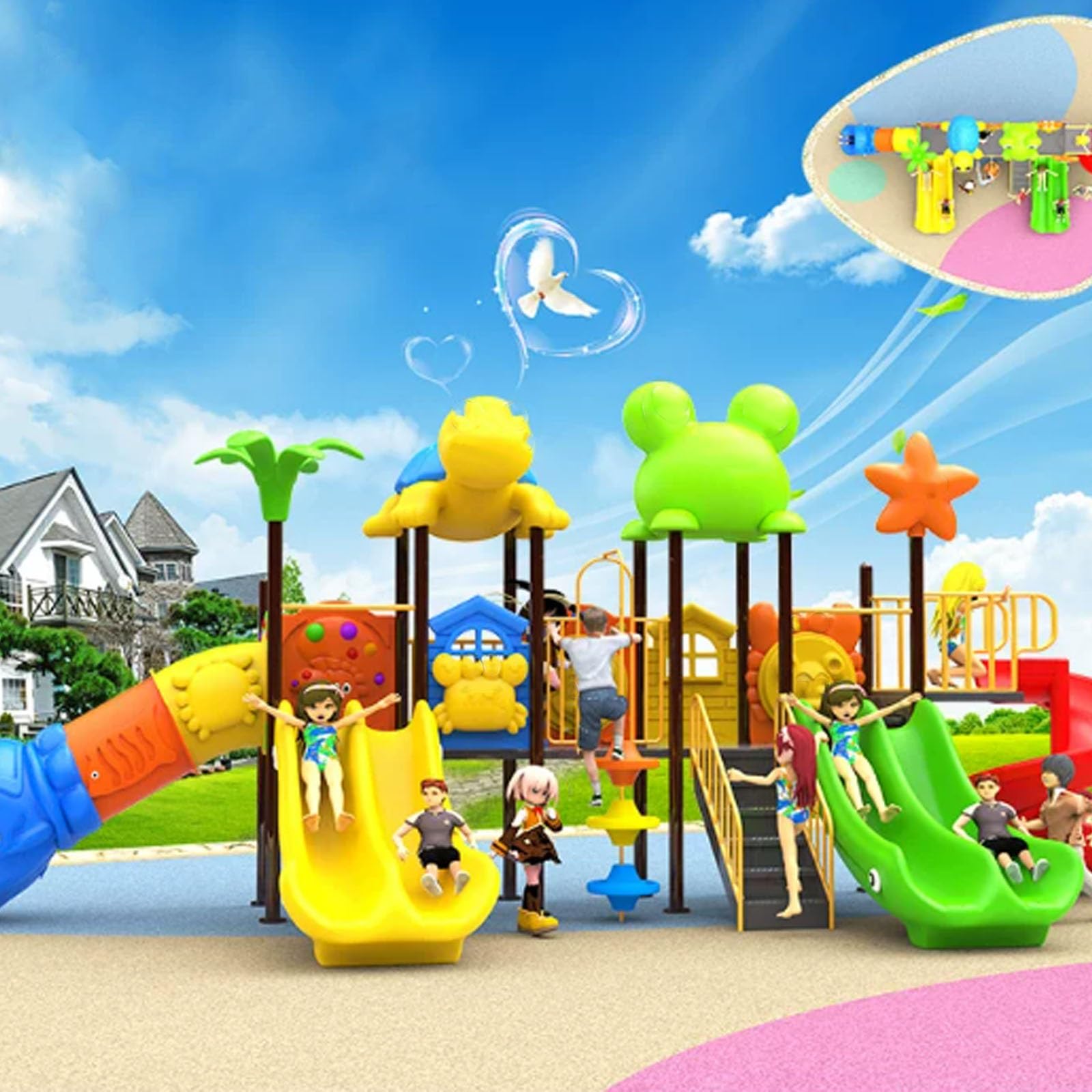 Large Outdoor Slide, Outdoor Children's Playground, Residential Park Slide & Swing Combination, Kindergarten Play Equipment(A30)