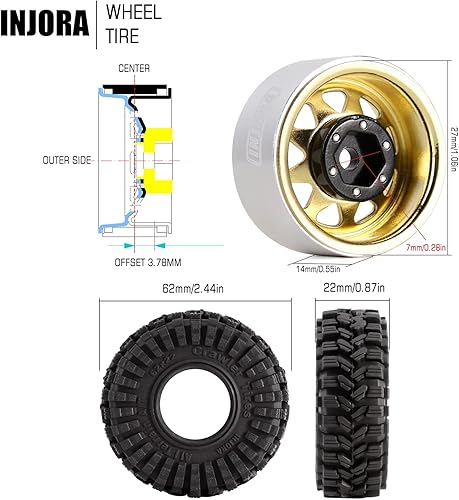Vista 12 de INJORA 1.0 Beadlock - Juego de neumáticos de rueda de desplazamiento de 0.149 in para 1/18 1/24 RC Crawler Car Axial AX24 SCX24 FMS FCX24 TRX4M, gris