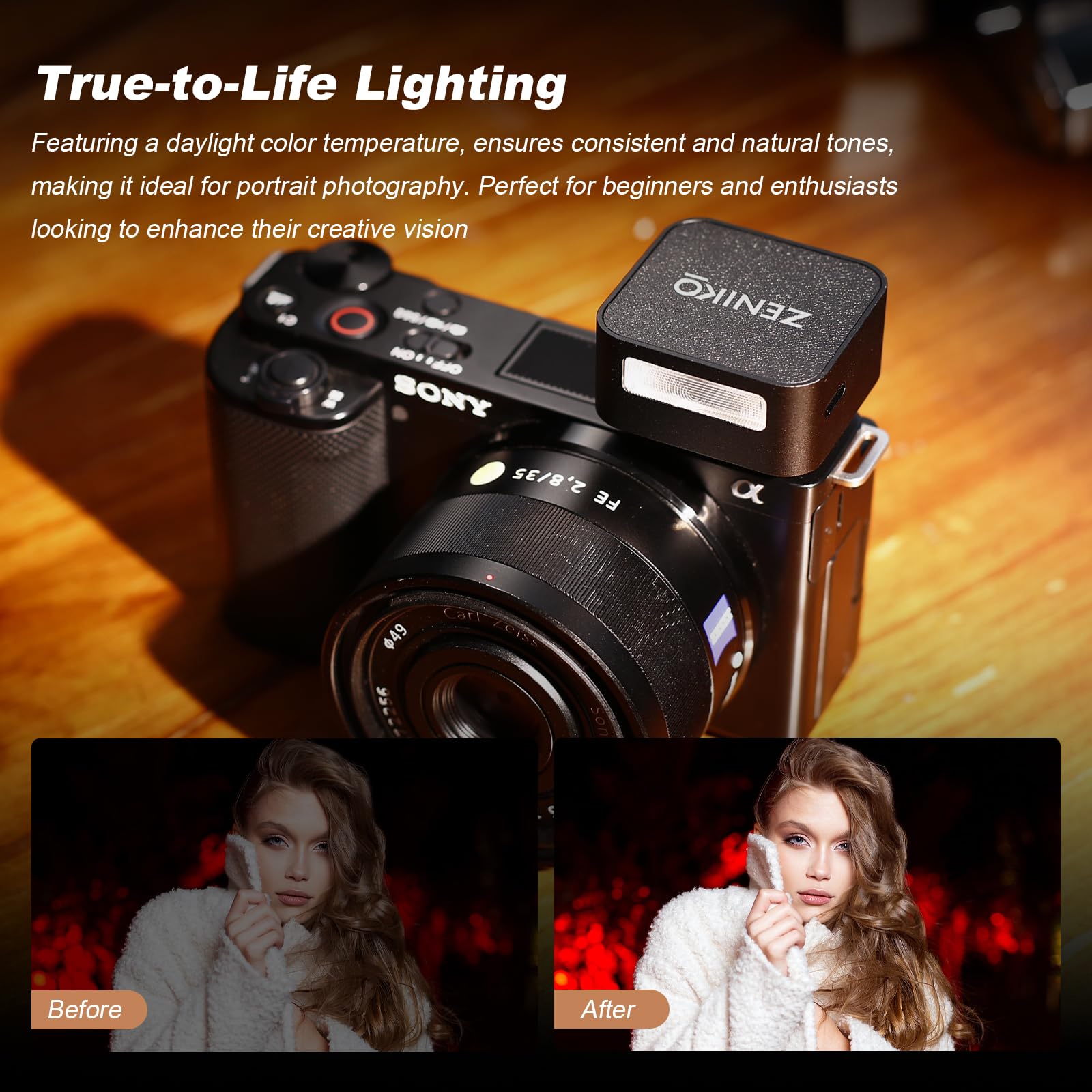 ZENIKO ZF08 Mini Flash Speedlite On Camera Flash GN16, 5 livelli di potenza, CCT 6500k ±200k con attacco universale Hot Shoe ＜3s Riciclaggio rapido per Sony/Canon/Nikon/Panasonic/Olympus (nero, ZF08)