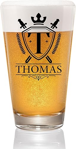 PREZZY Taza de cerveza personalizada con letra T, vasos de pinta personalizados con nombre, monograma inicial, divertido alfabeto A-Z, lata de