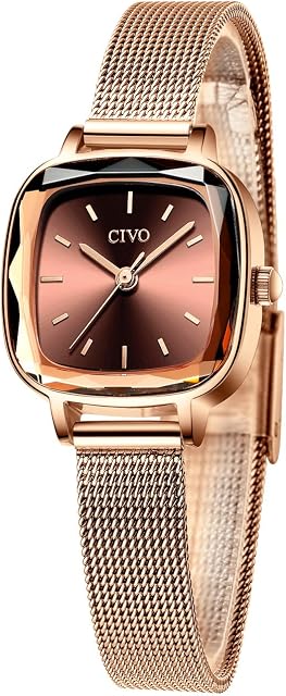 CIVO Womens Watches Ladies Stainless Steel Minimalist Waterproof Rectangle Rose Gold Wrist Watch Designer Simple Elegant Casual Slim Analogue Watches for Ladies Girls with Marble Dial