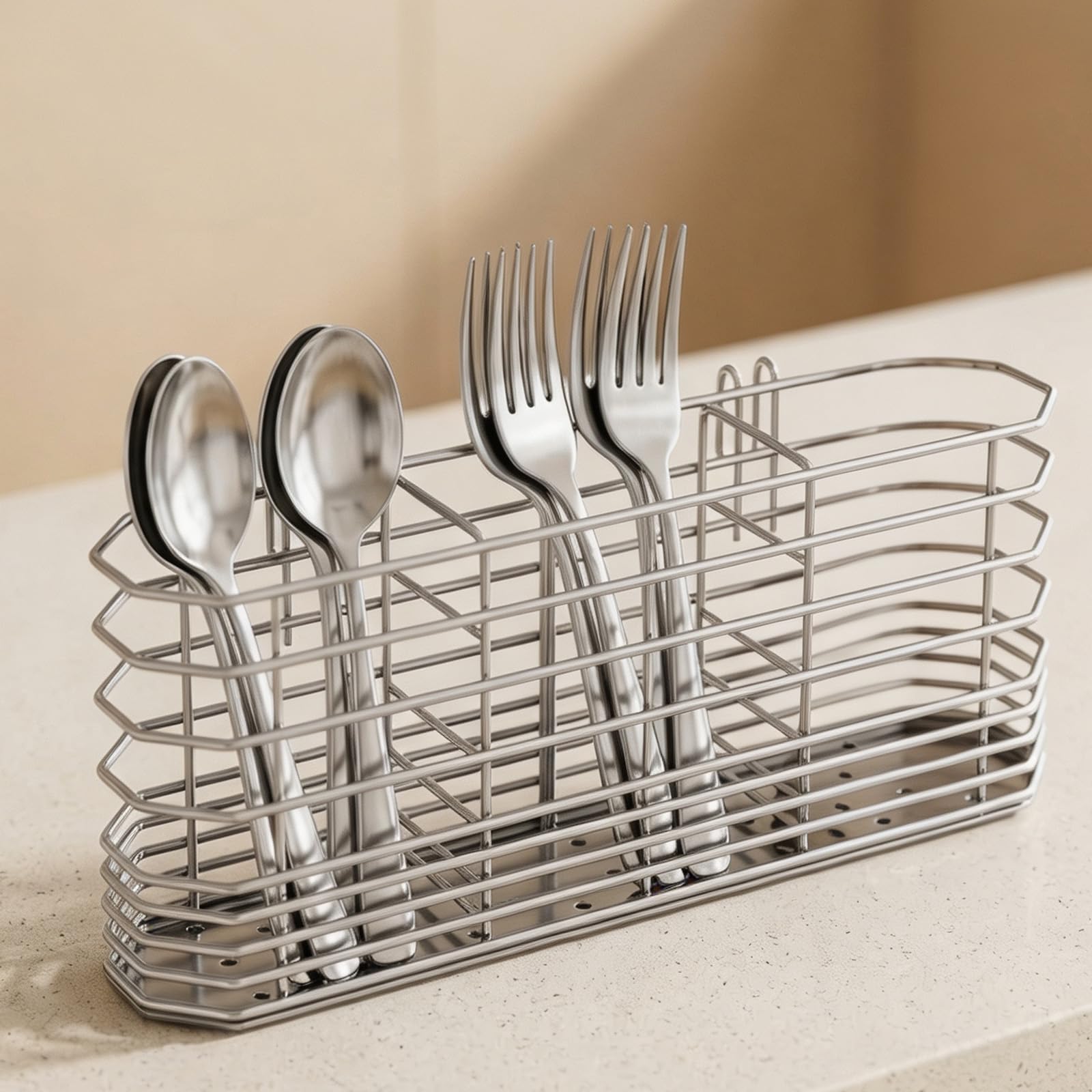 YouthLoxus 304 Stainless Steel Cutlery Holder, Rust Resistant And sturdy Cutlery Drainer, Kitchen Cutlery Drainer for Sink for Can Store Forks, Spoons, Chopsticks, etc (Silver)
