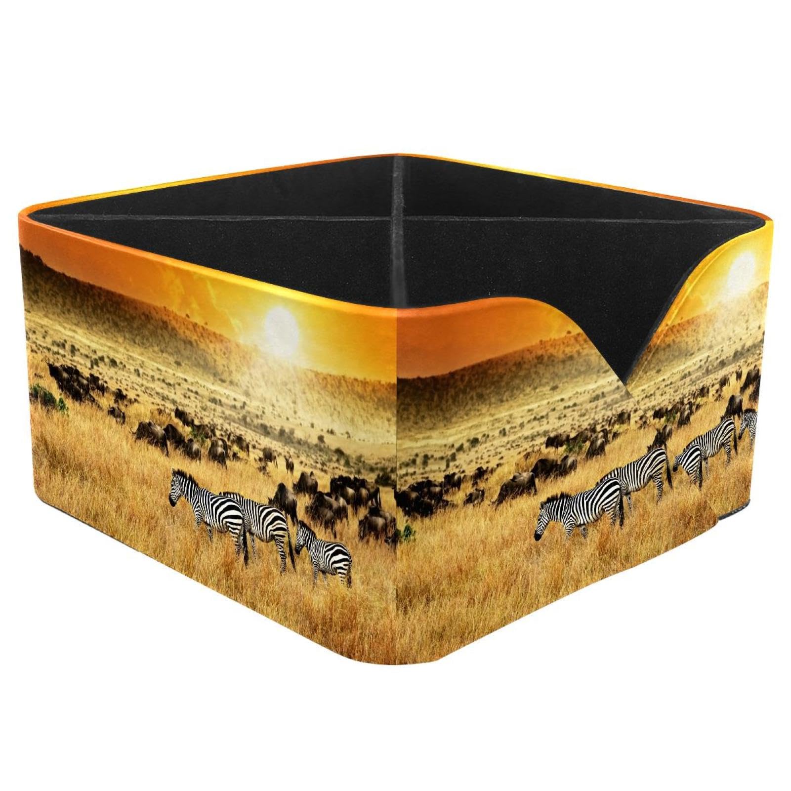 KengjuTesu Zebras Herd and Antelopes Wildebeest Desktop Organizer Pen Holder, Rectangular Pencil Cup for Office, Study and Makeup Stations