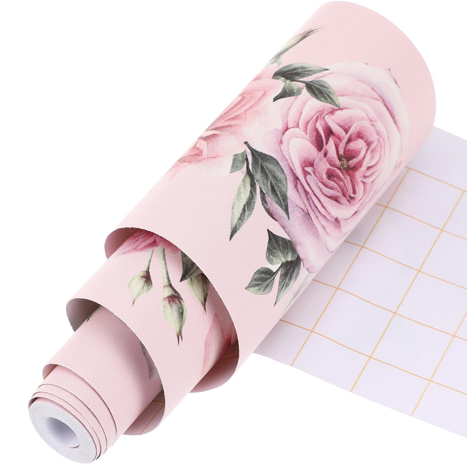 LIFKOME Waterproof Peel and Stick Wallpaper Border 3 Meters Pink Rose Floral PVC Tiles Self-Adhesive Sticker for Bathroom Kitchen Living Room Wall Decoration