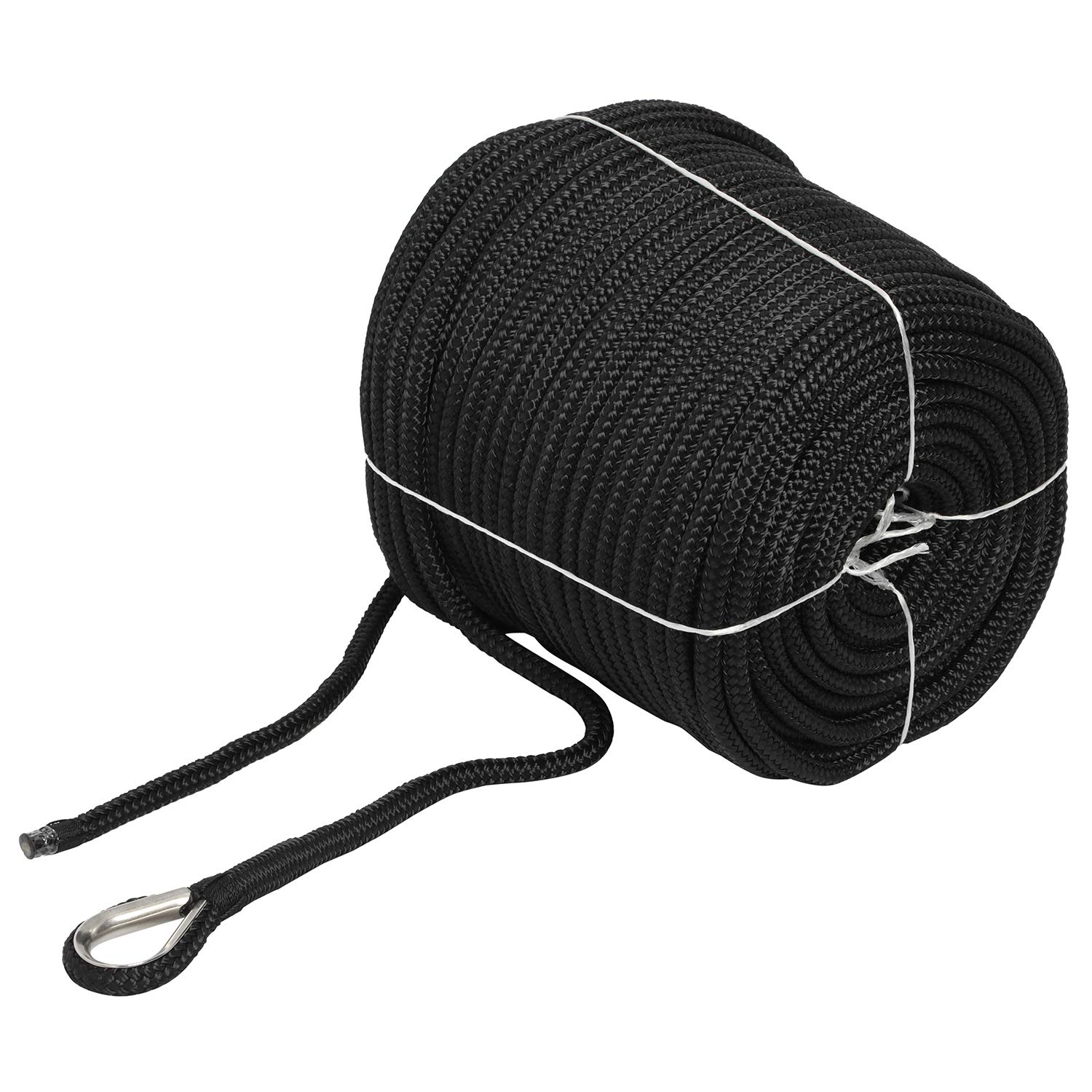 NovelBee 3/8" x 300' Doppia treccia Nylon Anchor Line con ditale (nero)