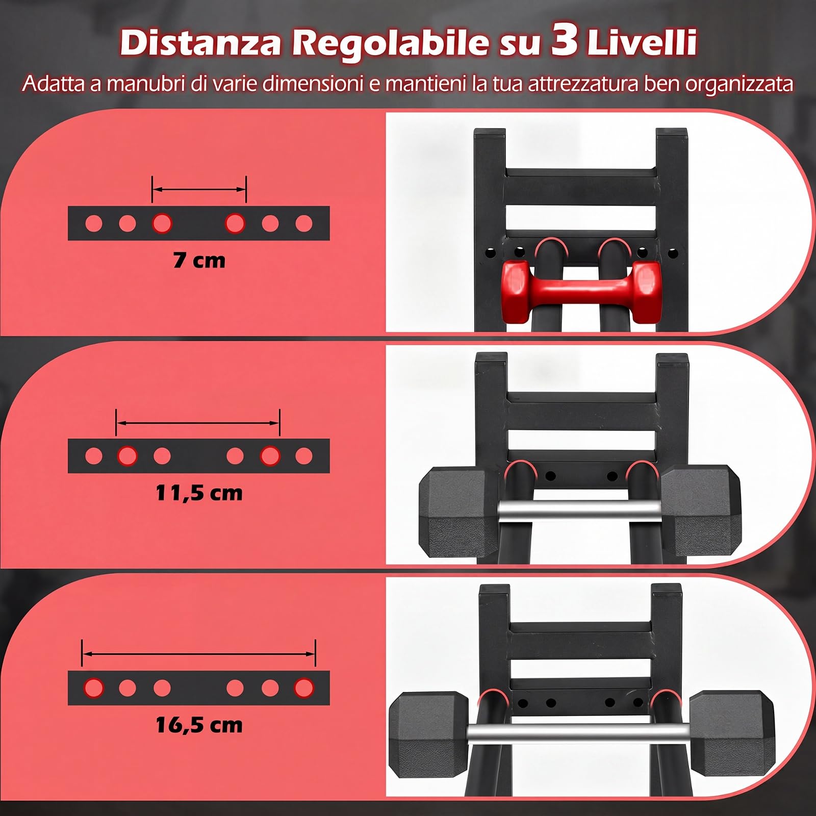 COSTWAY Rastrelliera Manubri a 3 Livelli, Porta Manubri in Metallo con Ripiano Regolabile, Porta Pesi per Palestra, Casa e Garage, 80 x 30 x 80 cm, Capacità di Carico 240 kg,