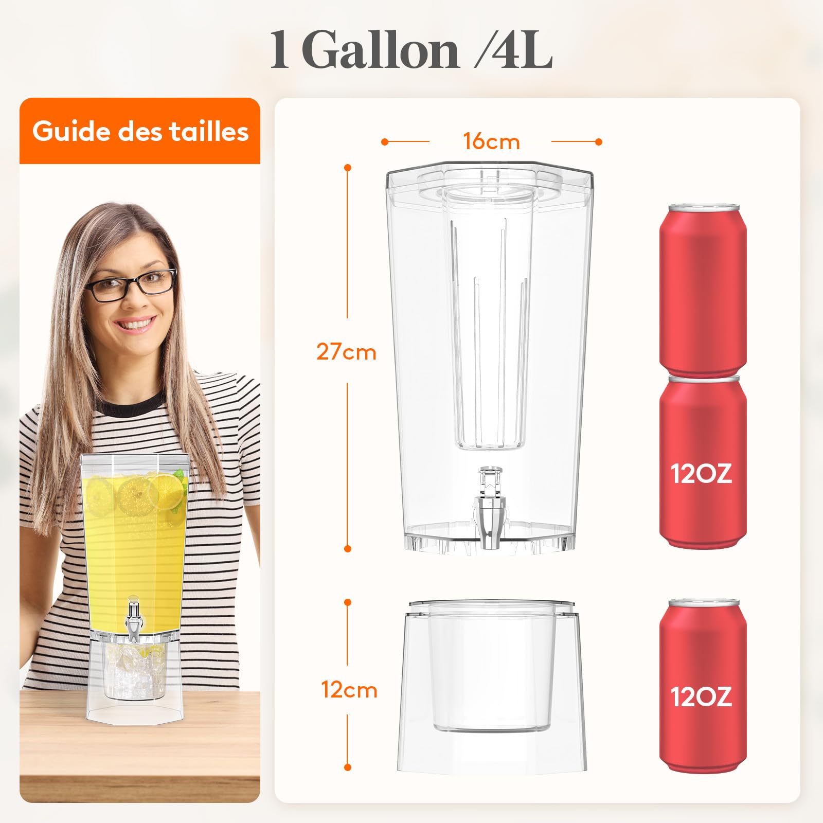 Lifewit 4L Distributeur de Boisson avec Robinet, Jarre Cocktail Avec Filtre en Plastique, Lot de 2 (en 1 Paquet) Fontaine Cocktail Glacées pour Jus, Limonade, Soda et Thé