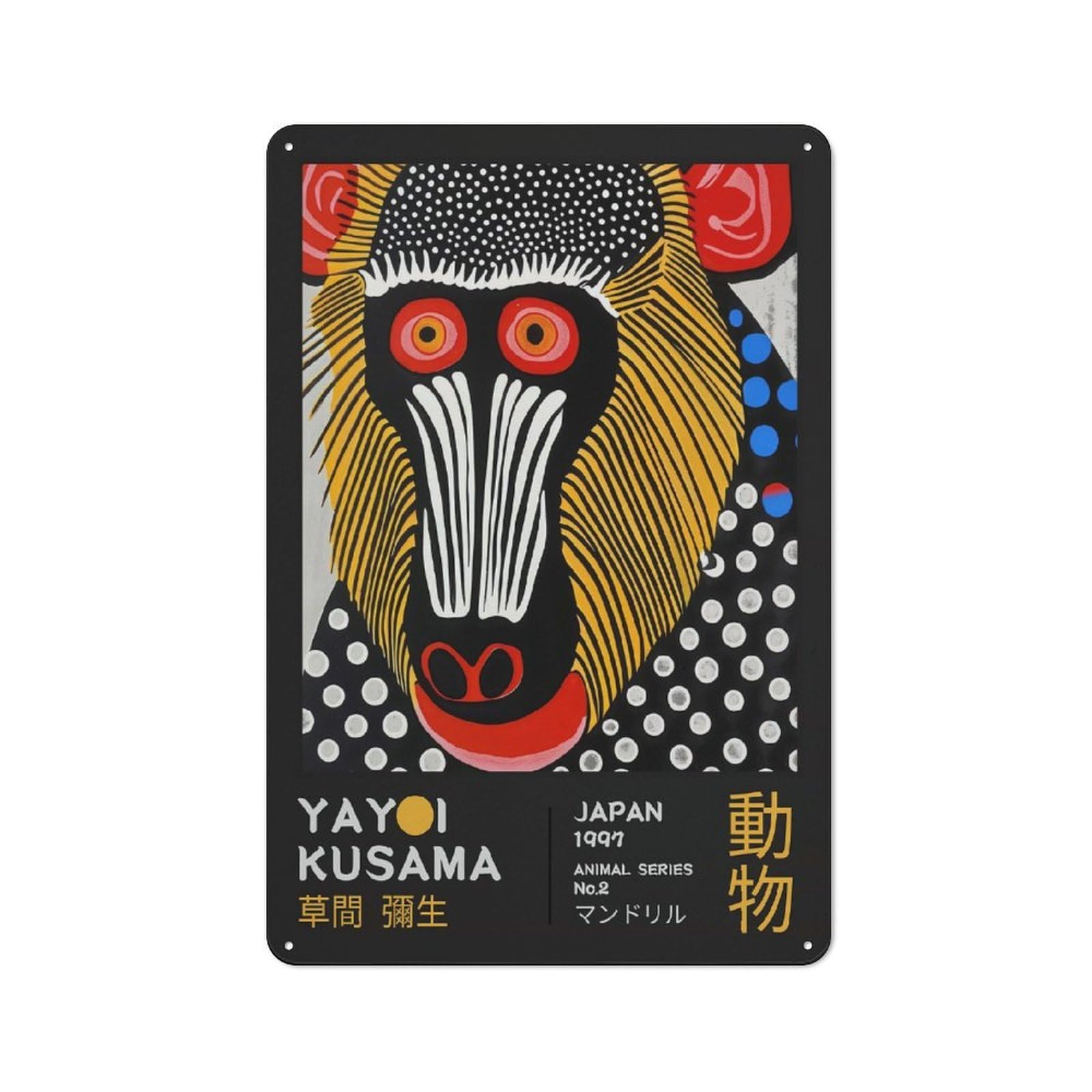 Junmoney Style-13 Yayoi Kusama No.2 Mandrill Exhibition Poster Rustic Metal Wall Decor 30X20cm, Decorative Metal Plaque For Shed, Garden Room, Porch Or Garage