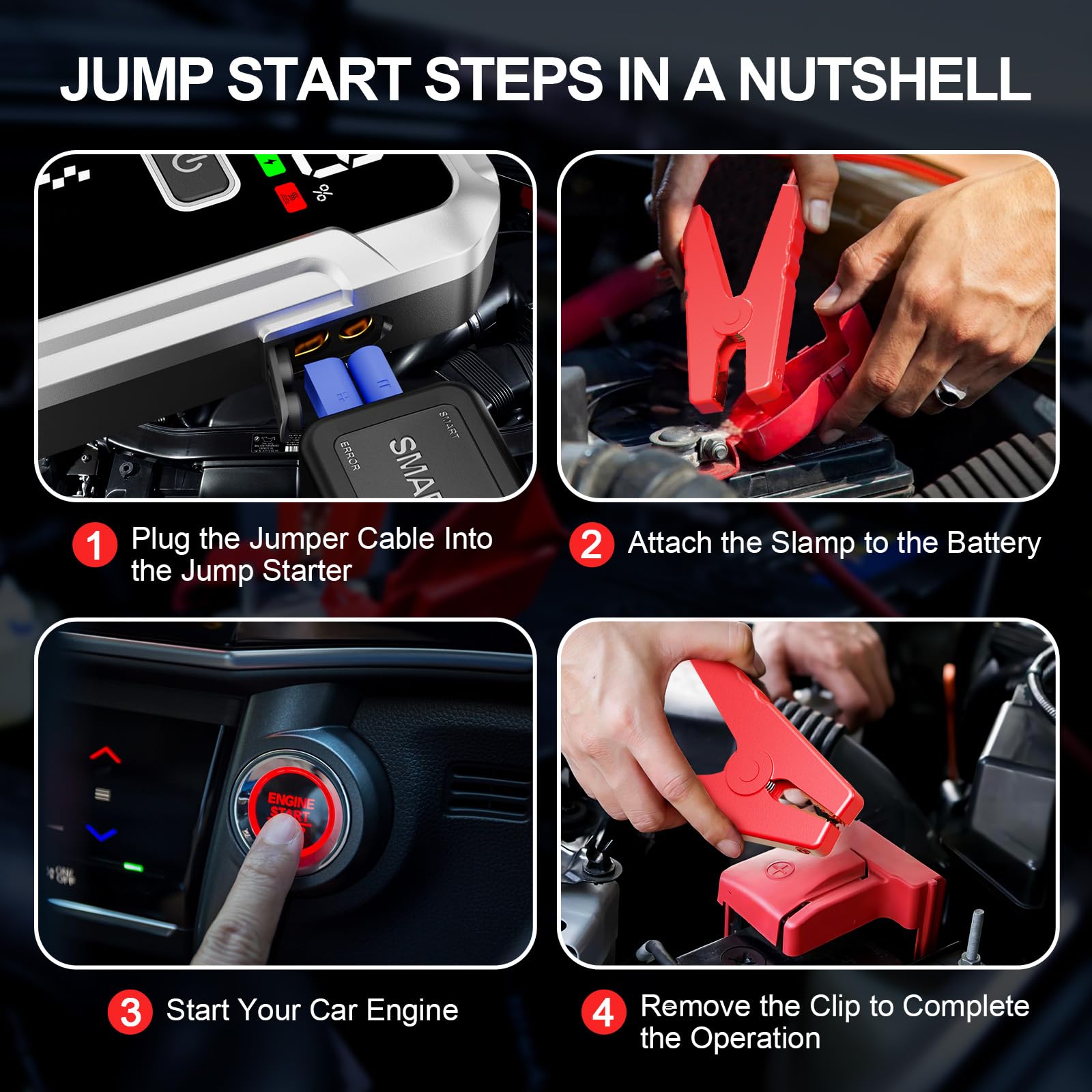 Booster do Akumulatora Samochodowego 7000A Rozrusznik Samochodowy 12V (do Wszystkie Benzyna lub 10L Diesel) Jump Starter z Lampką LED Ekranem LCD do Pojazdów 12V Auto Moto SUV Ciężarówka
