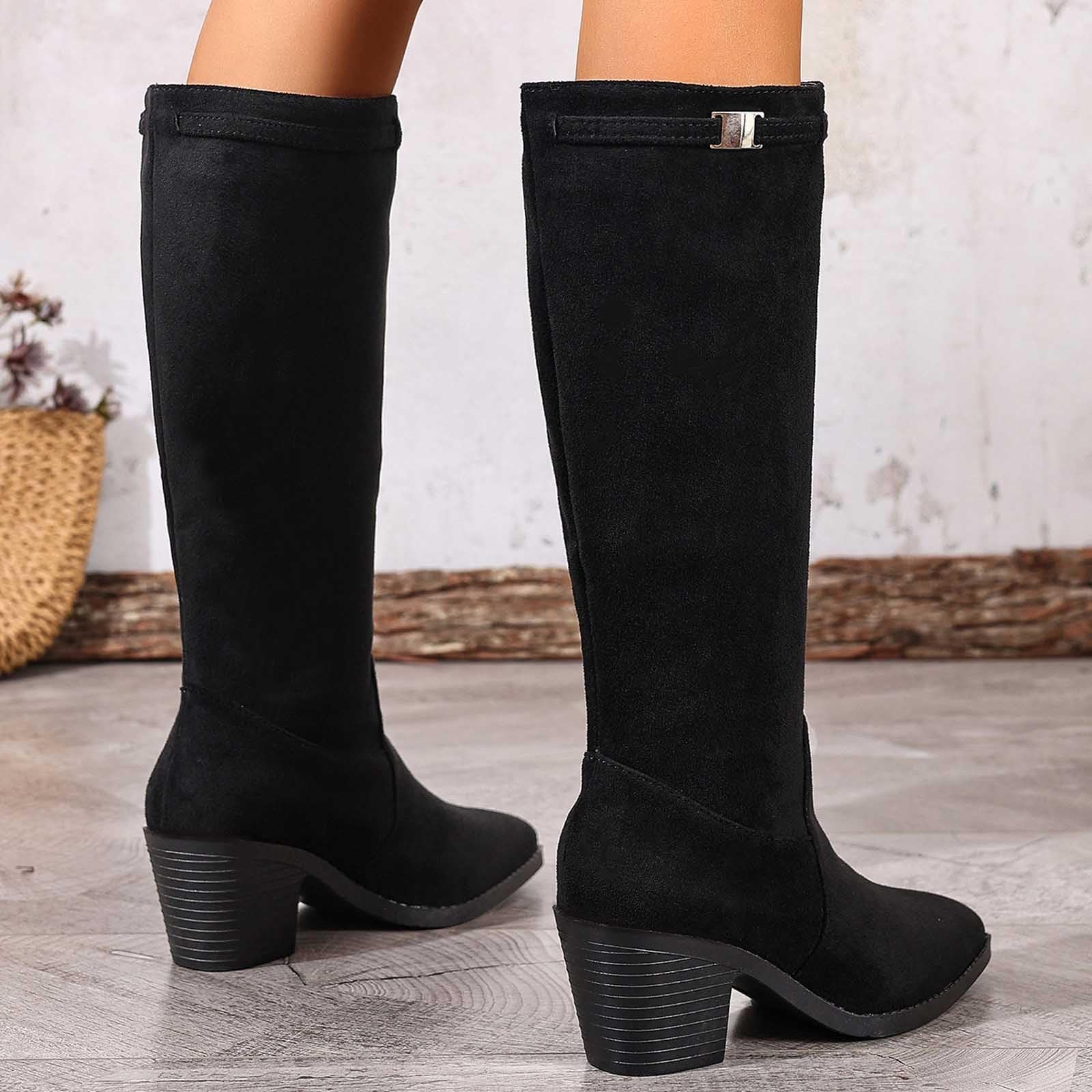 Botas por Encima de la Rodilla Botas de Media Pantorrilla Moda con Interior Forrado y Hebilla, Botines cómodos tacón bajo para otoño e Invierno.
