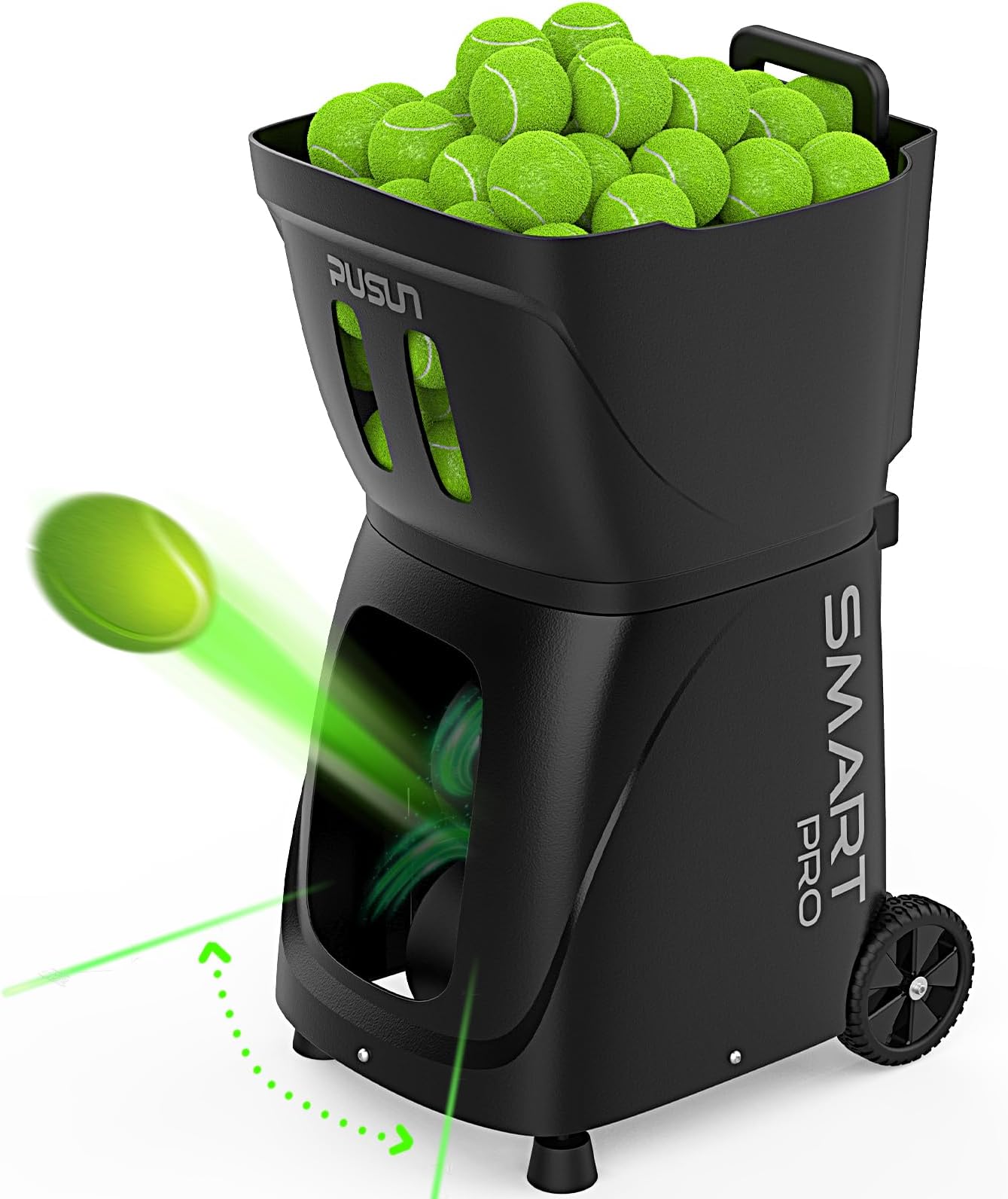 PT-Smart PRO Tennis Ball Machine with Apple Watch/APP/Remote Control, 12 Spin Modes, 110-Ball Capacity, Portable Ball Launcher, 6-Hour Battery for Tennis Training, Beginners & Pros