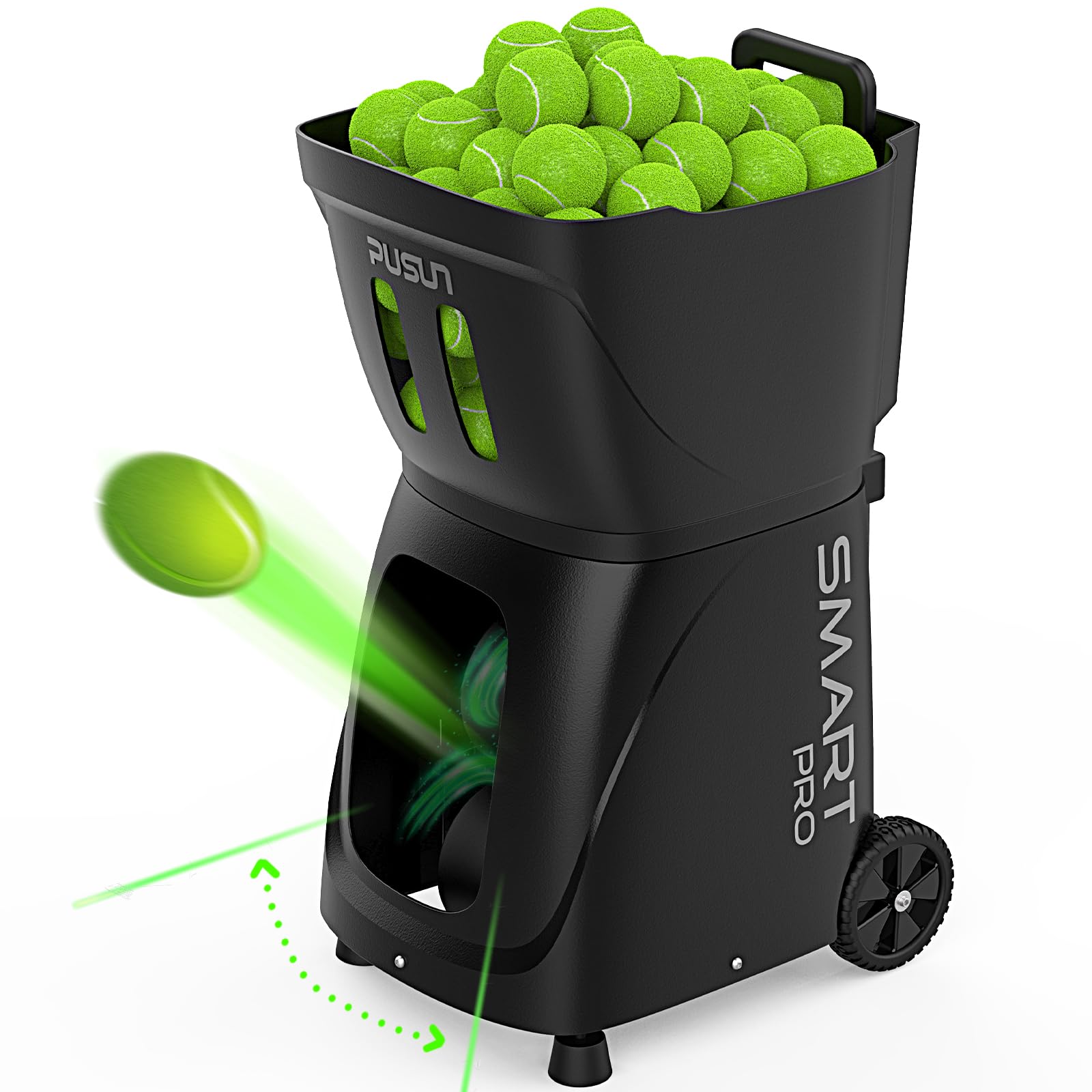 PT-Smart PRO Tennis Ball Machine with Apple Watch/APP/Remote Control, 12 Spin Modes, 110-Ball Capacity, Portable Ball Launcher, 6-Hour Battery for Tennis Training, Beginners & Pros
