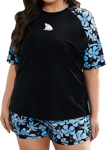 Womens 2 Piece Plus Size Rash Guard Sets Swimsuits