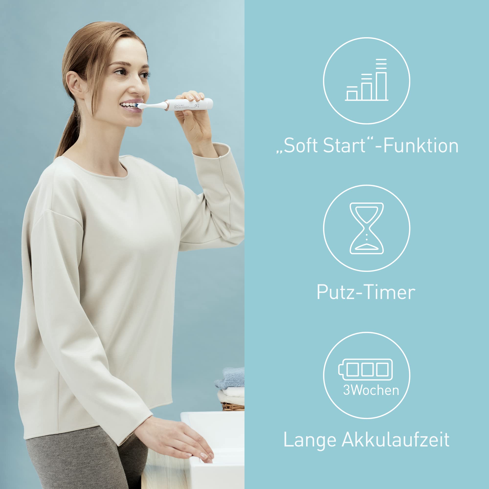 Panasonic EW-DC12 Elektrische Zahnbürste mit Schallschwingungen, 3 Verwendungsmodi, horizontal, perfekt für die Pflege von Zahnfleischtaschen, Weiß-Rosé