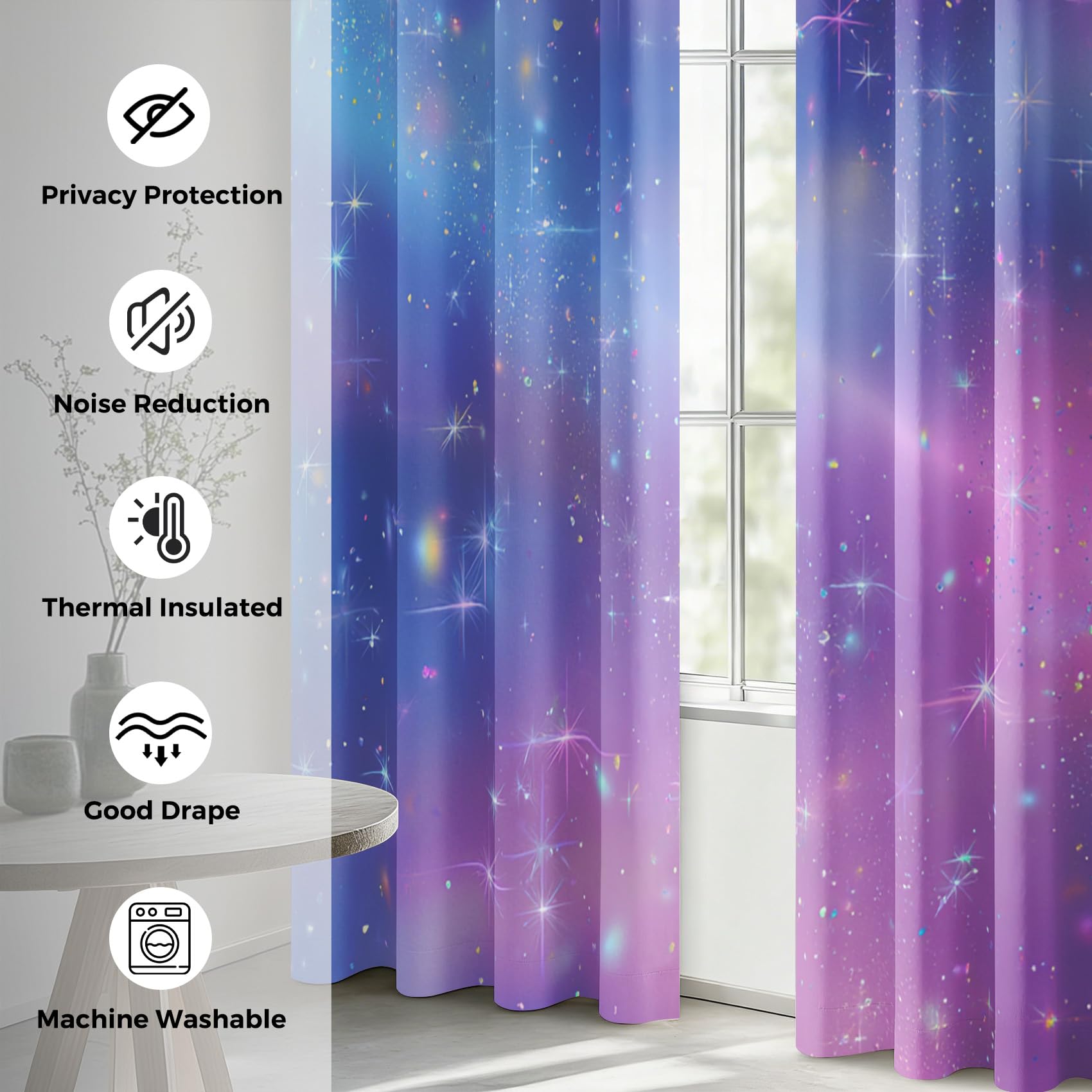 Generisch Blickdichte Vorhänge Galaxie Nebel Gardinen mit Ösen für Wohnzimmer Schlafzimmer, Sternennacht Mädchen Deko, Thermo Verdunklungsvorhänge 2er Set, H 175 x B 140 cm X&-167